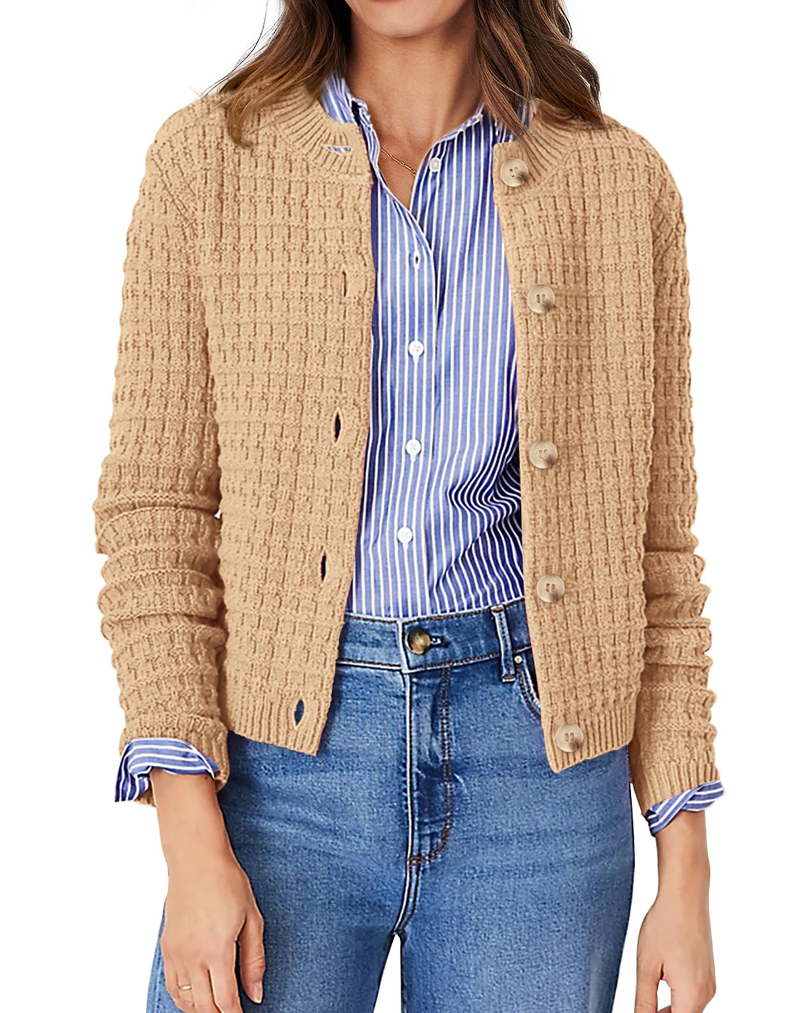 Women's Fall Lightweight Cardigan Sweaters Khaki