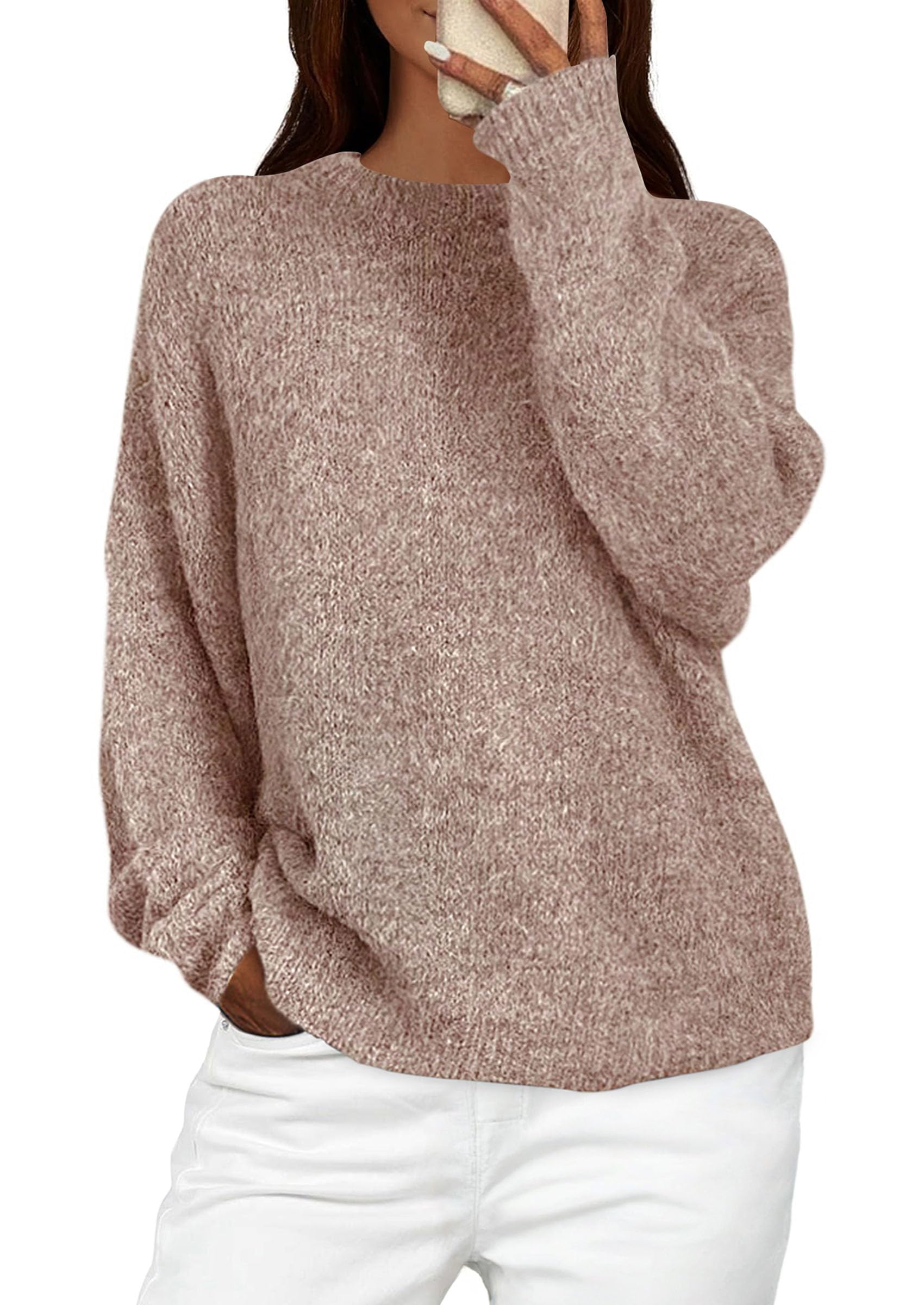 Womens Long Sleeve Oversized Pullover Sweater,Dusty Pink,S