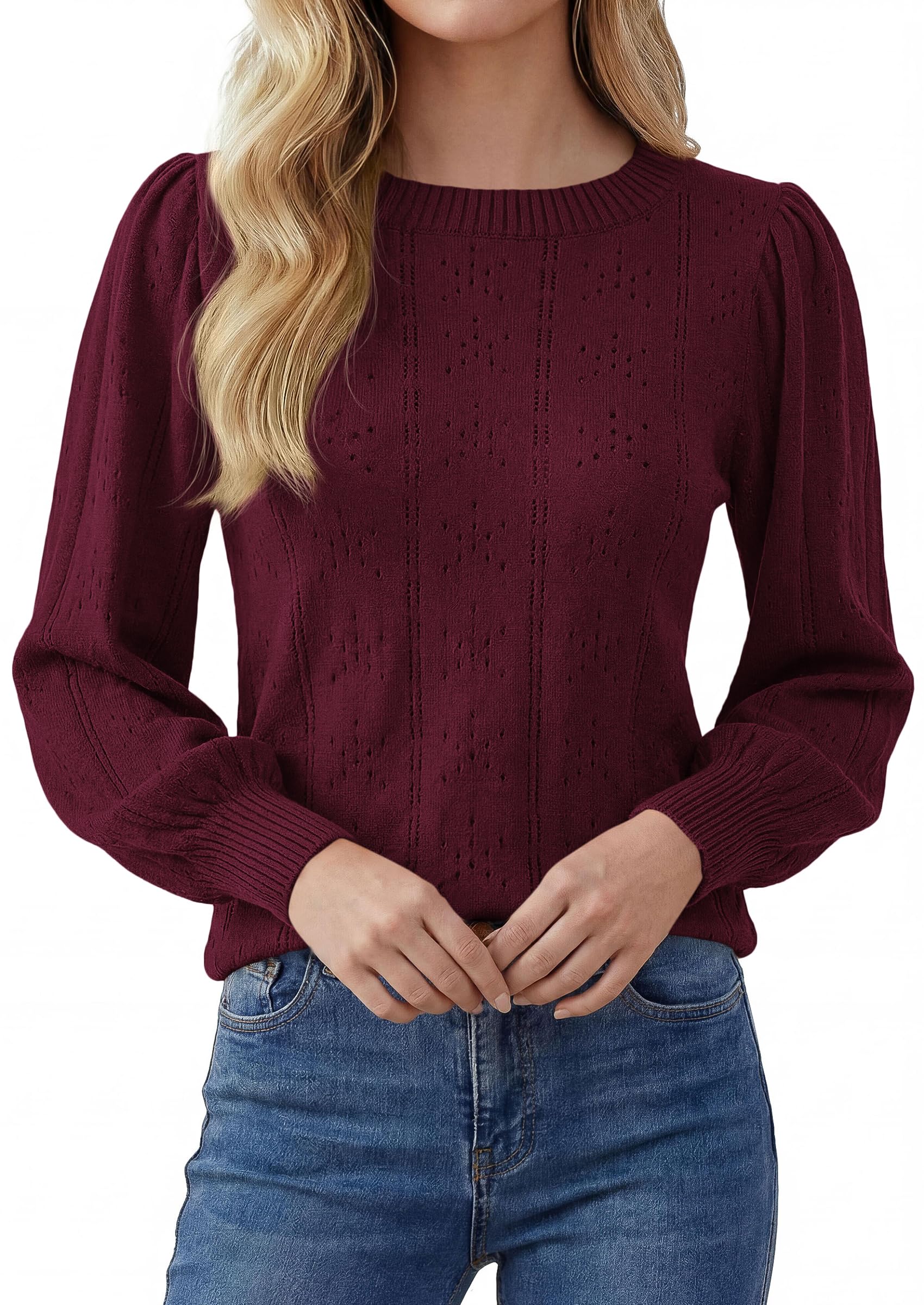 Women Fall Fashion Hollow Out Holiday Sweaters Burgundy,S