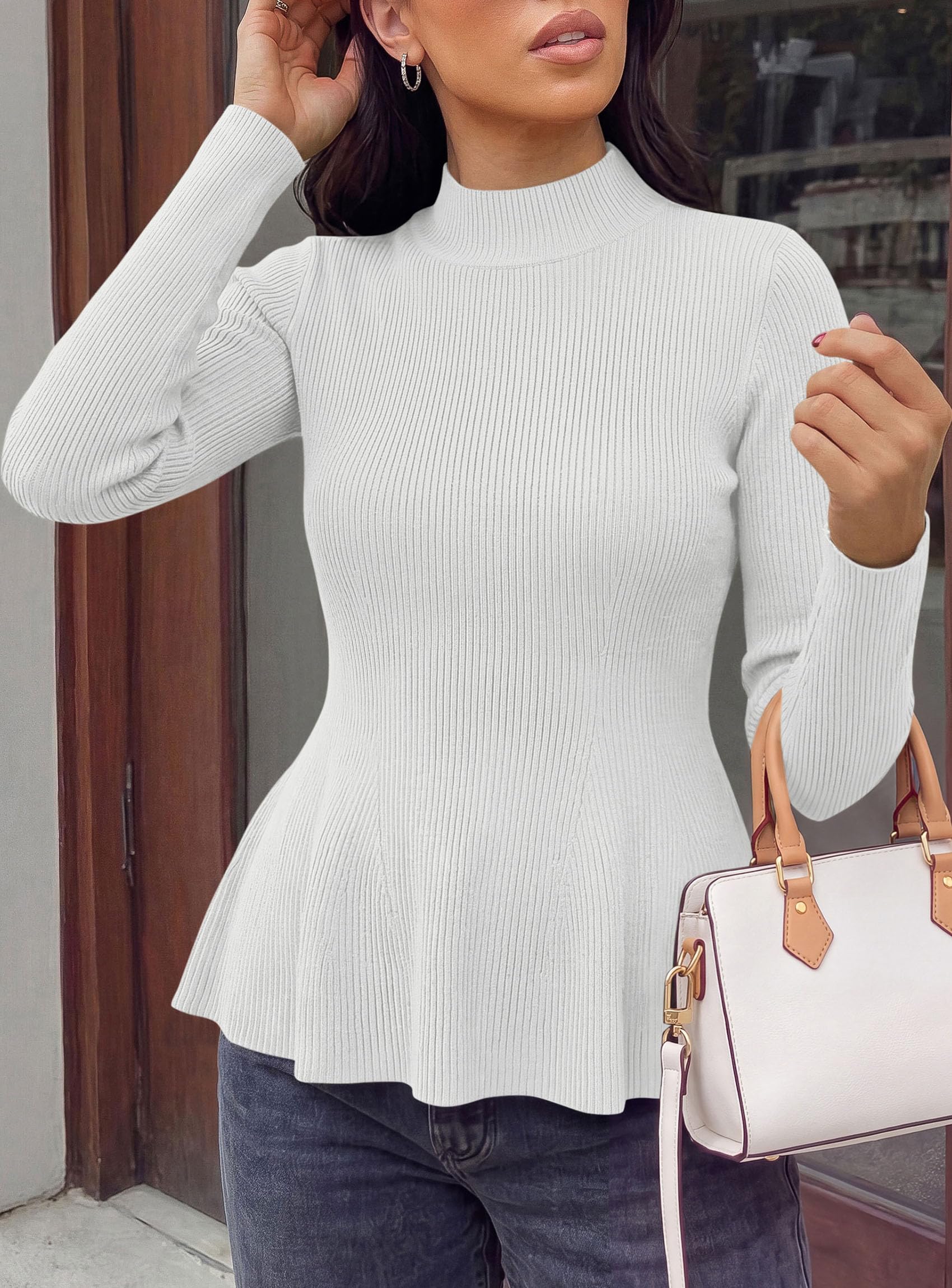 Women's Long Sleeve Peplum Tops Knit Pullover Fall Sweaters