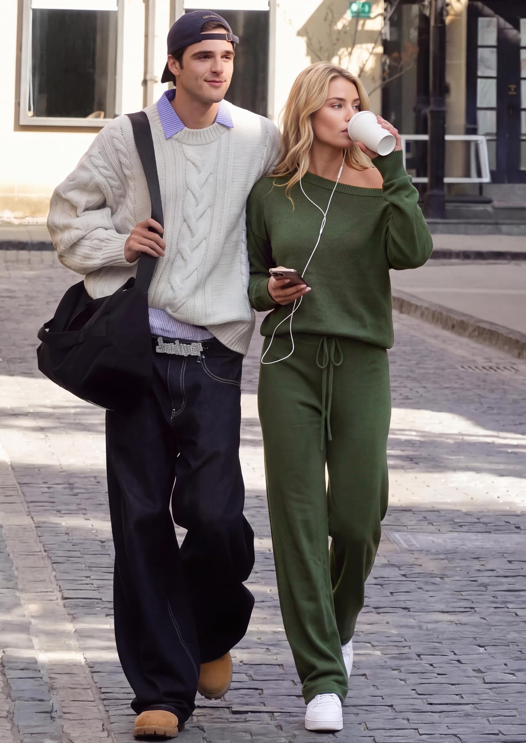 Lounge Sets Womens Sweaters Two Piece Outfits (Army Green,S)