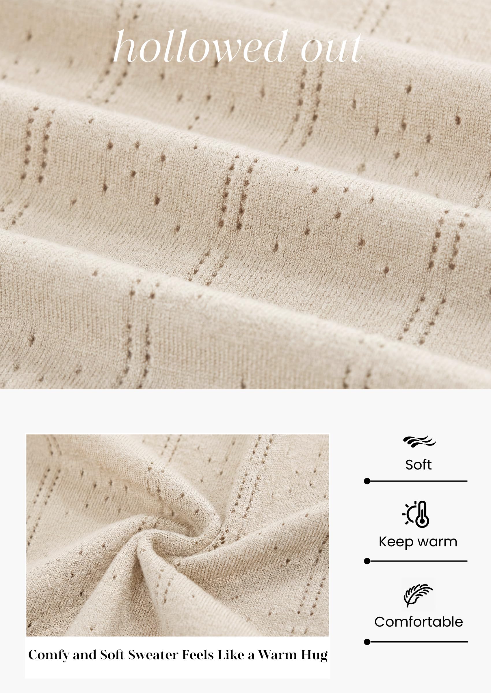 Women Fall Fashion Hollow Out Holiday Sweaters Beige,S