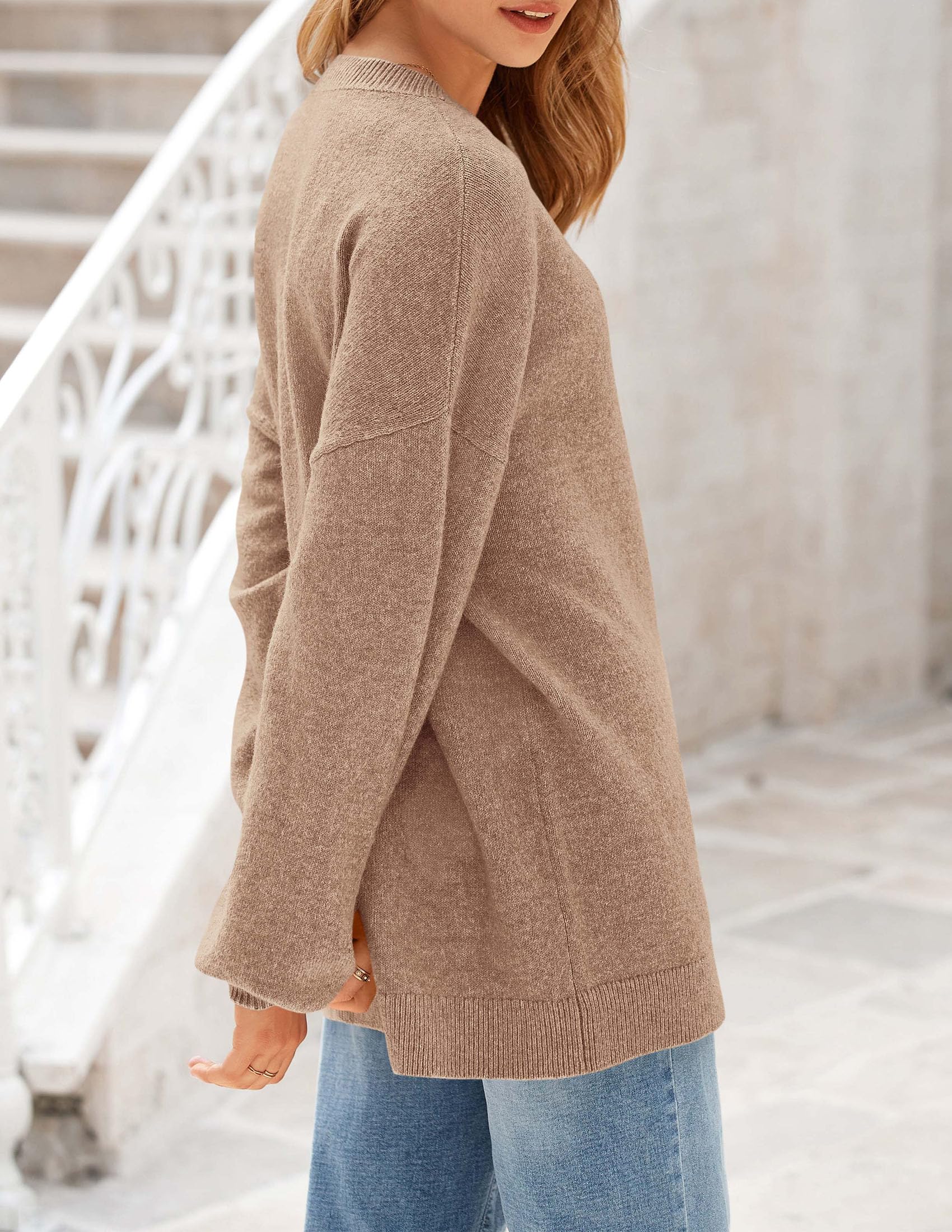 Women's Fall Sweaters Crewneck Long Sleeve Tops,Camel,L