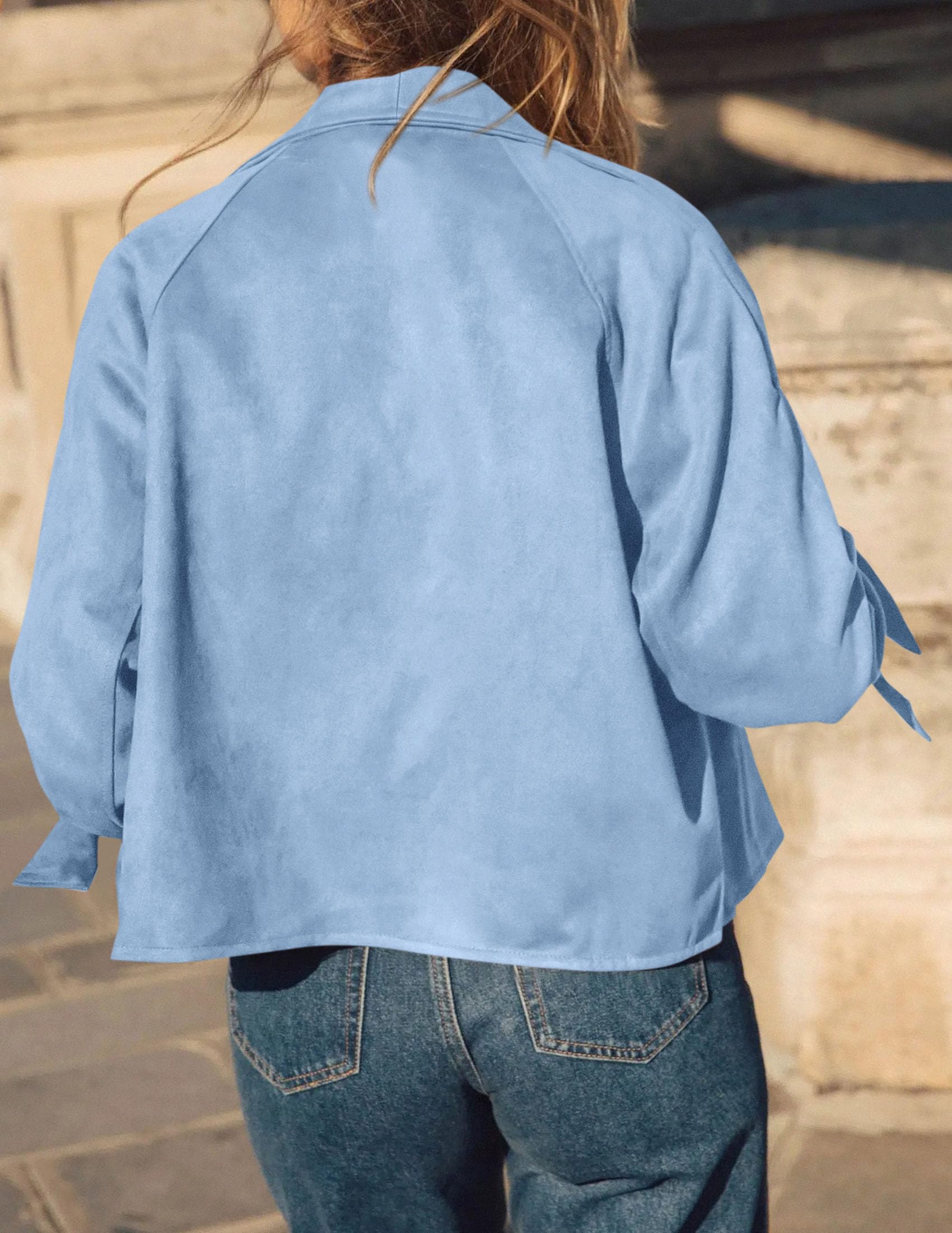 Women Faux Suede Double Breasted Trench Coat Cropped Jackets