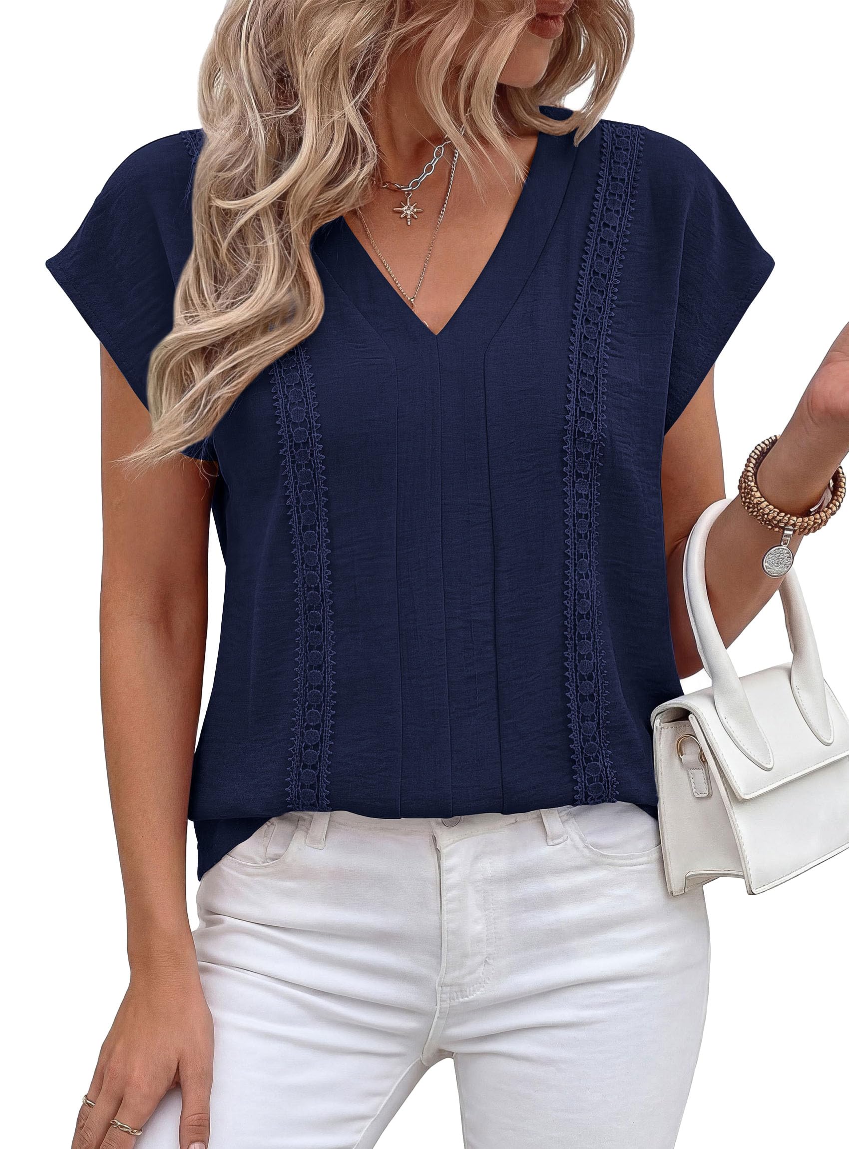 Women's Summer Tops Dressy Casual Blouses,Navy Blue,S