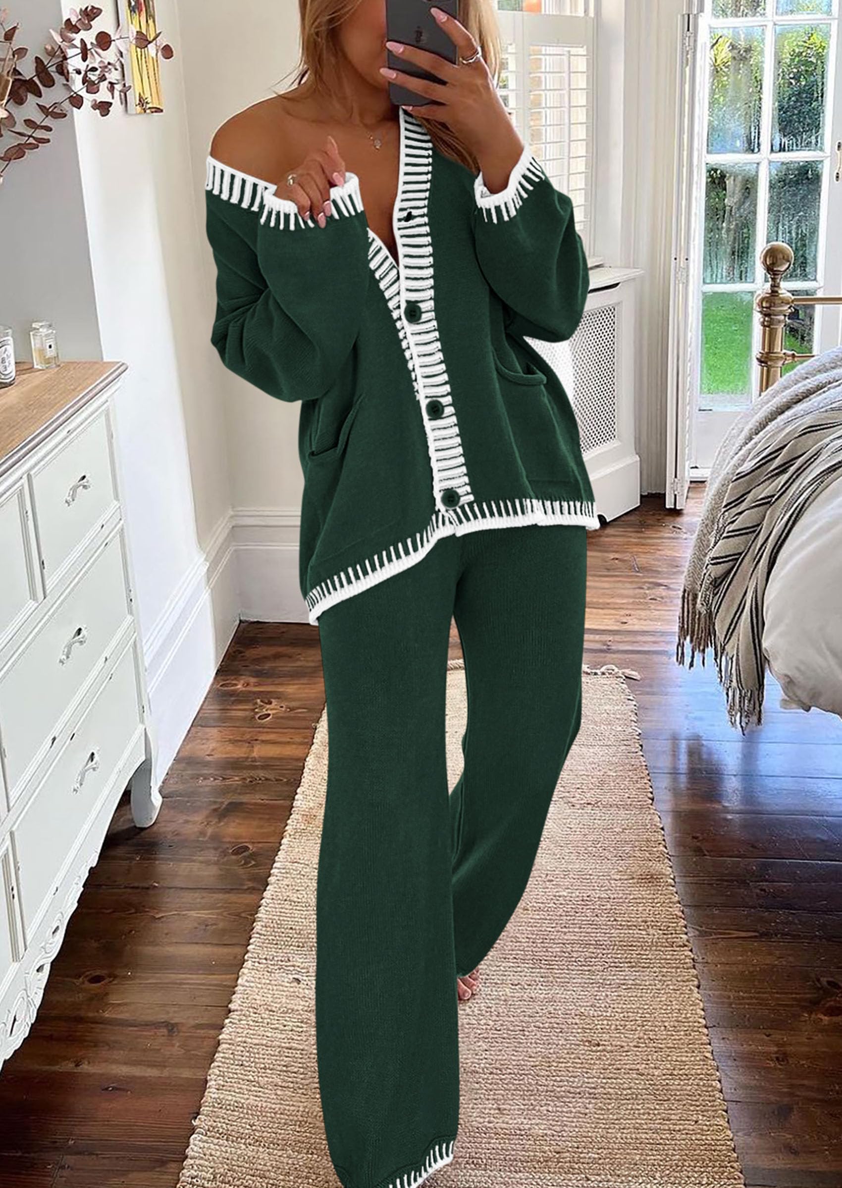 Women's Fall 2 Piece Matching Cozy Knit Sweater Lounge Sets