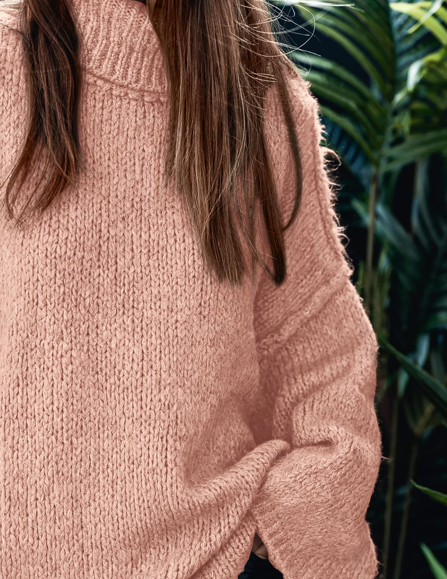 Womens Turtleneck Long Sleeve Oversized Sweaters,Light Pink,S