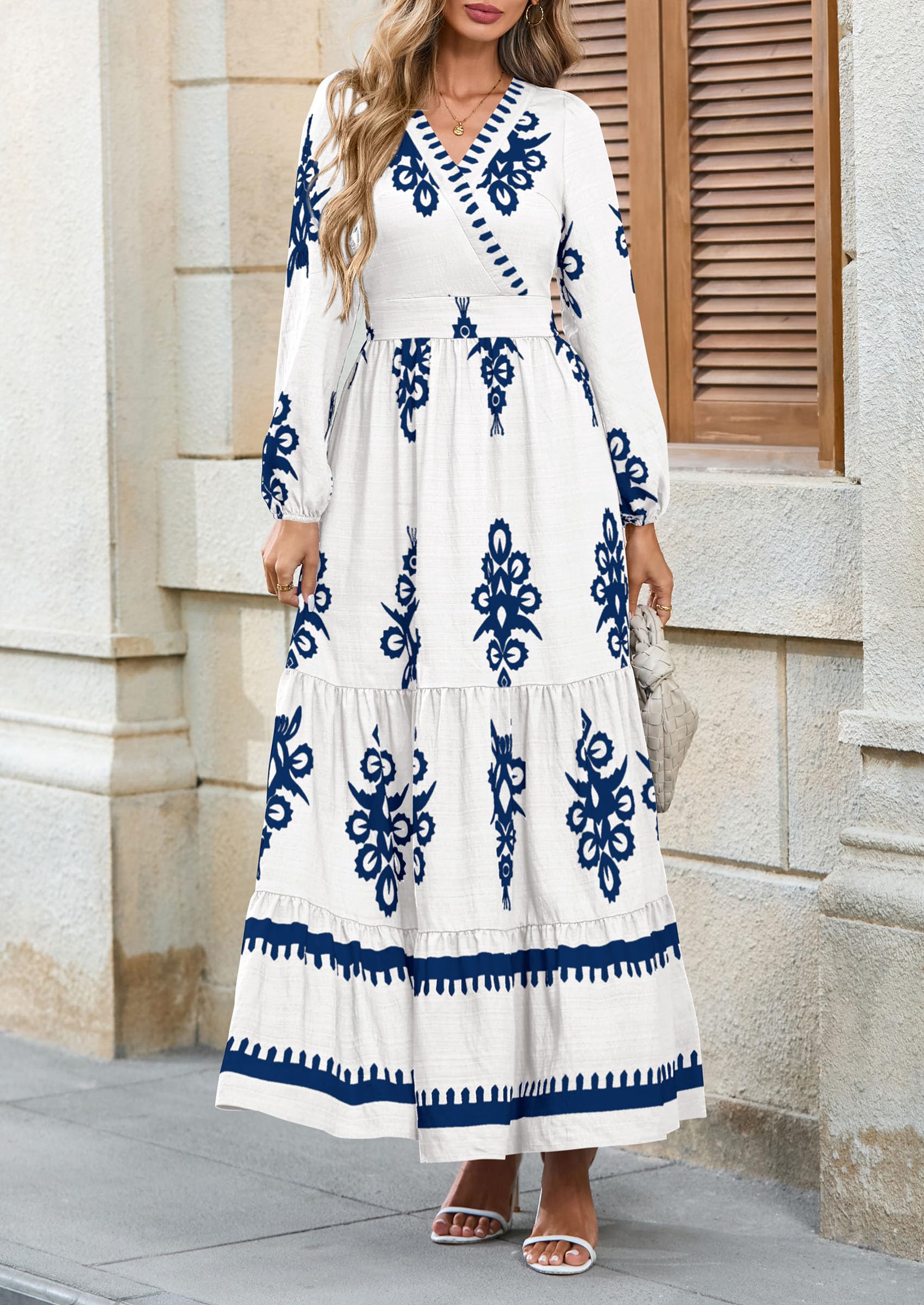 Women's Long Sleeve Floral Boho Maxi Wedding Guest Dress