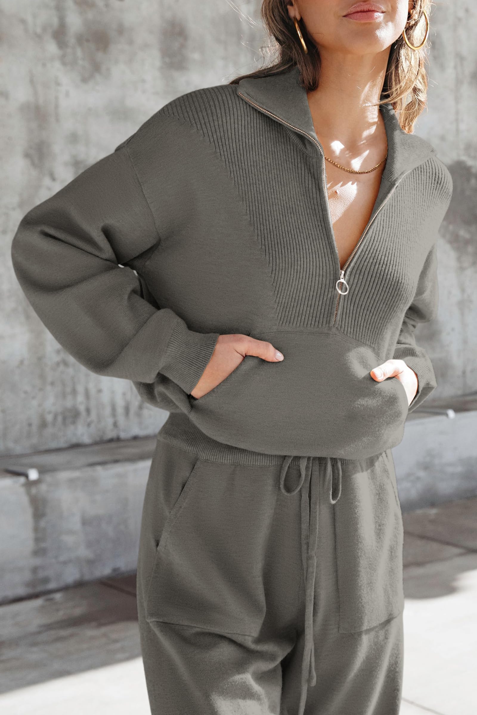 Women's 2 Piece Sweatsuits Set Fall Outfits(Dark Grey,S)