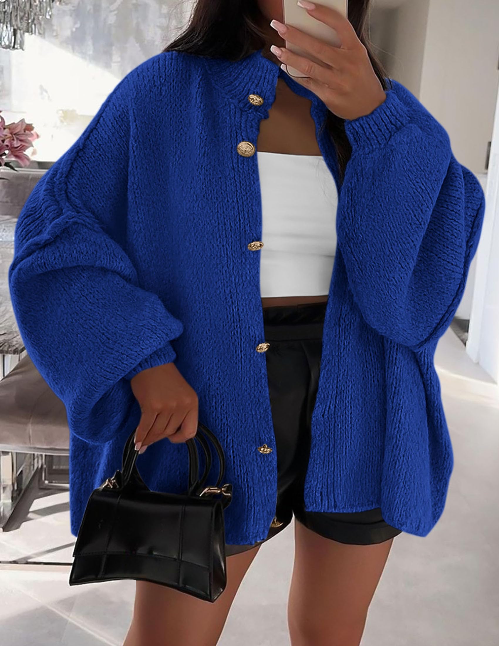 Women's Oversized Chunky Cardigan Sweaters(Royal Blue,Small)