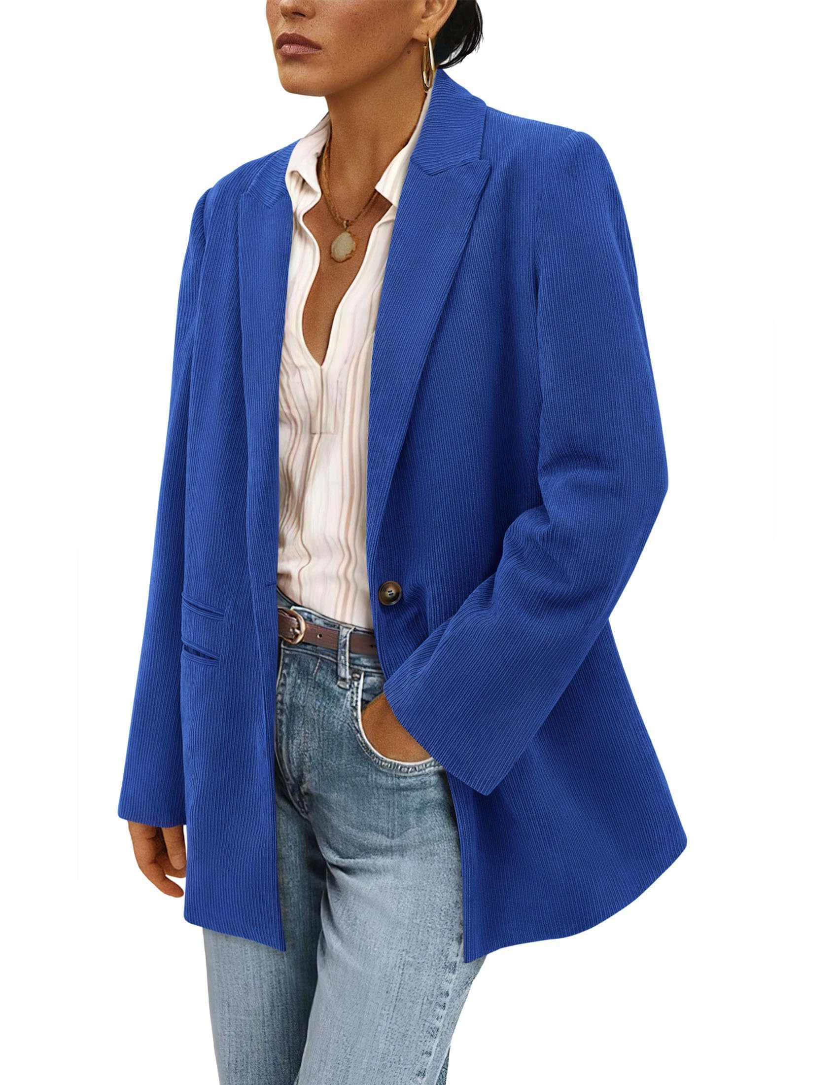 Women's Winter Corduroy Blazers Jackets (Blue,S)
