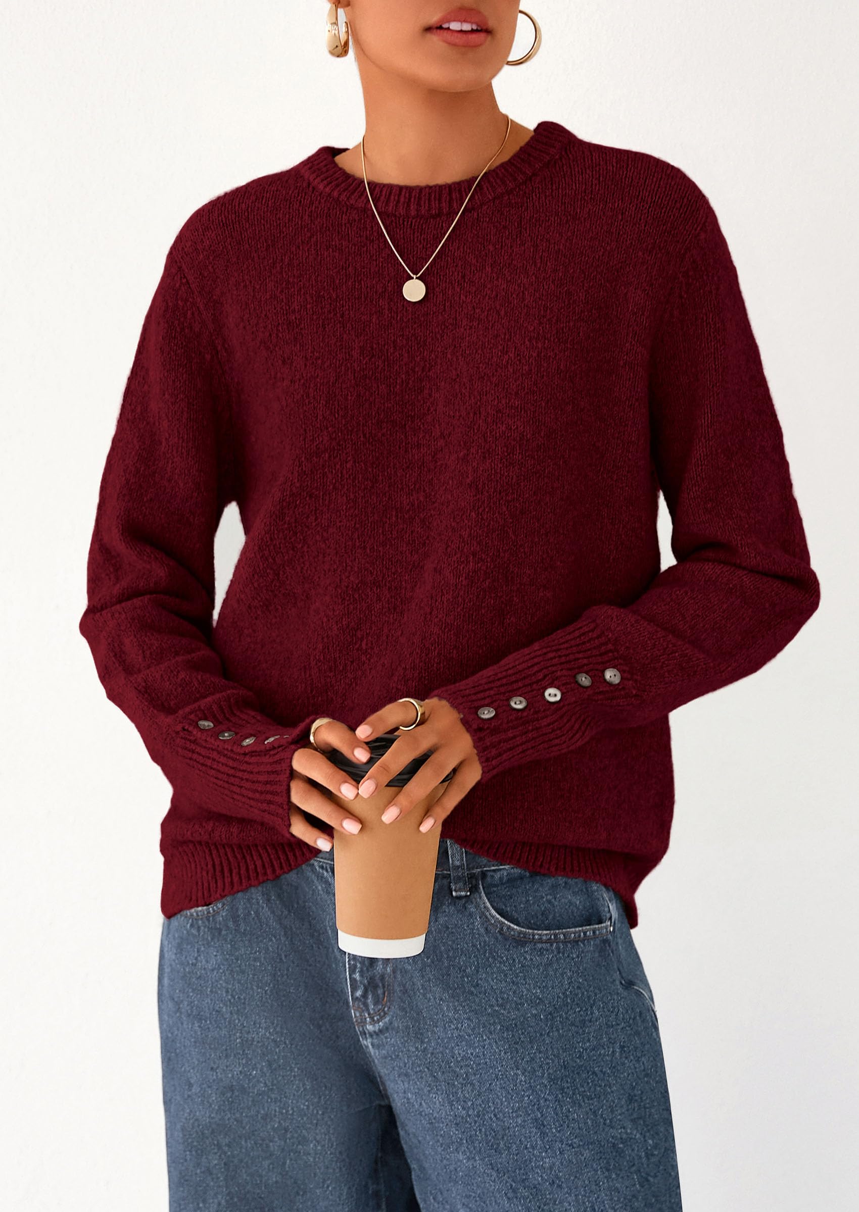 Fall Sweaters for Women Cozy Casual Pullover Ribbed Knit Tops