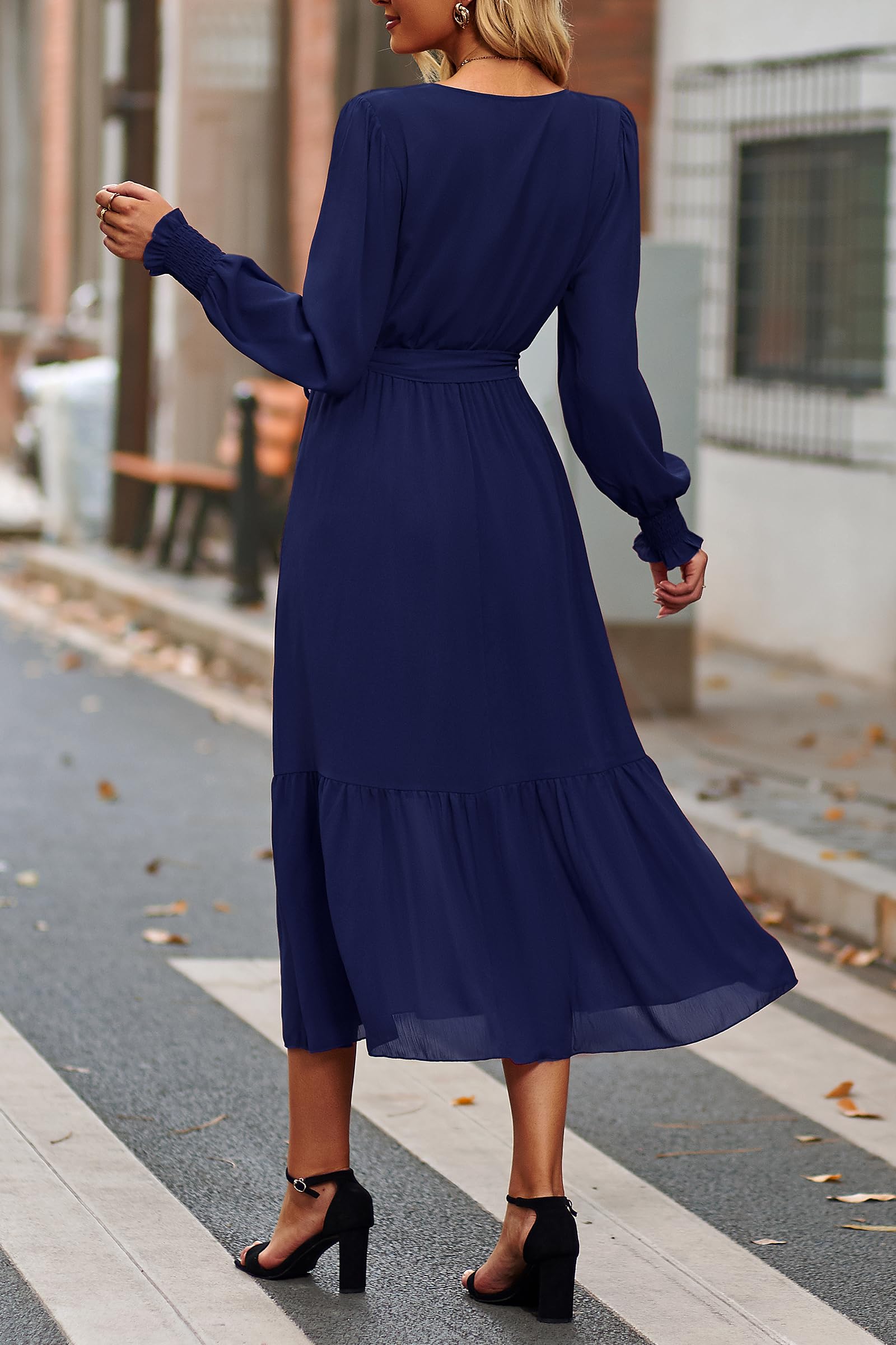 Womens Long Sleeve Boho Maxi Fall Floral Wedding Guest Dresses