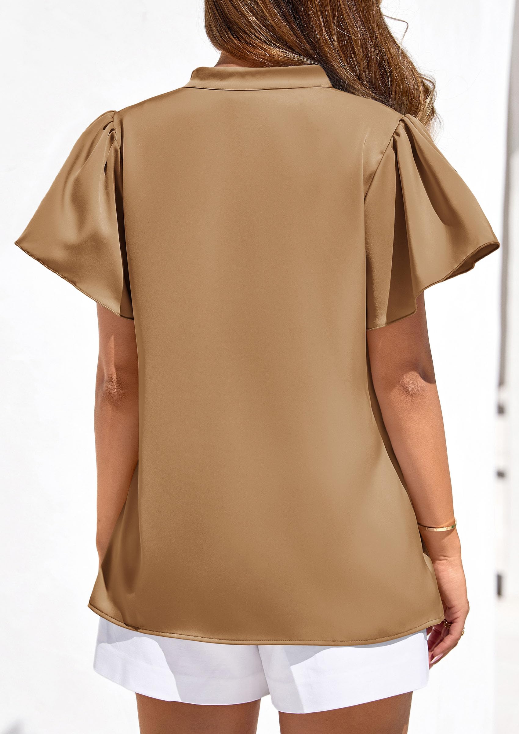 Women's Summer Satin Dressy Casual Blouses (Champagne,S)