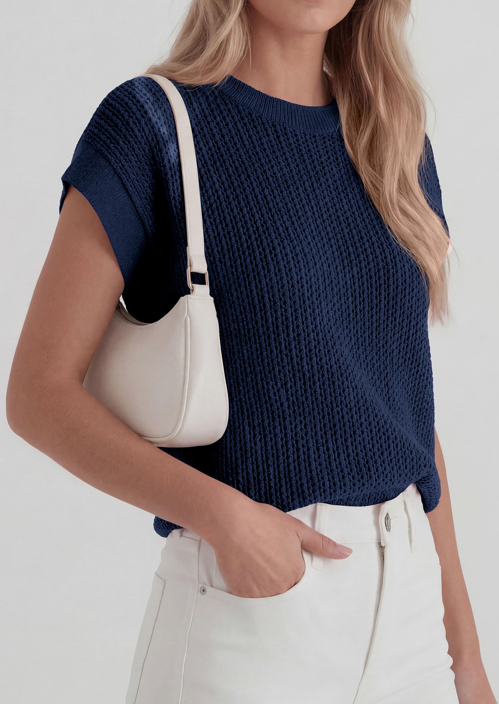 Women's Summer Sweater Vest Crochet Tops (Navy Blue,S)