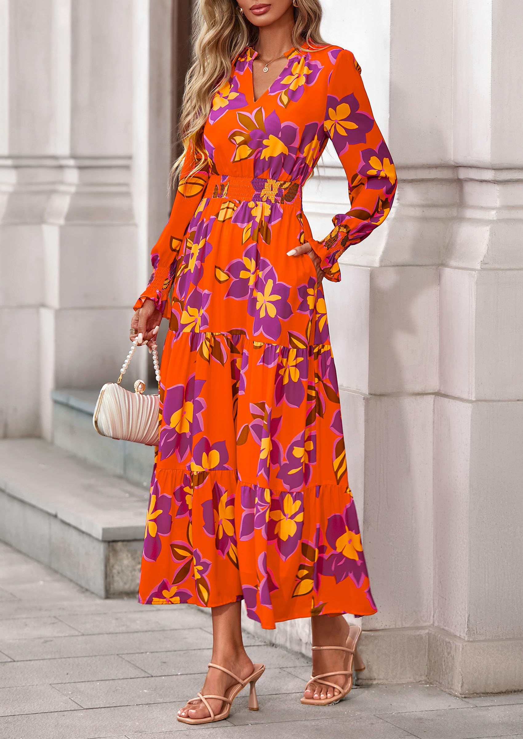 Women's Floral Maxi Dress Fall A Line Wedding Guest Dresses