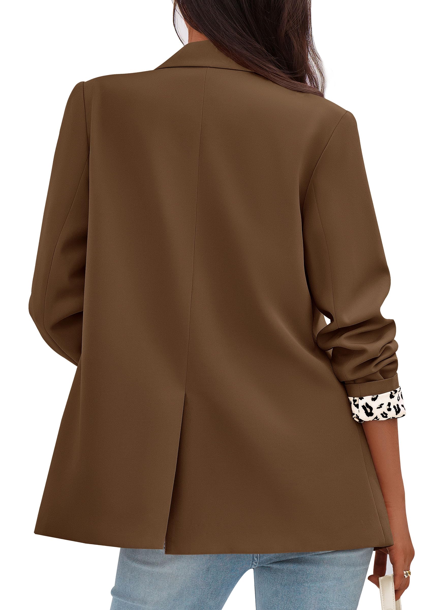 Womens Open Front Leopard Blazers Suit Jackets,Brown,S