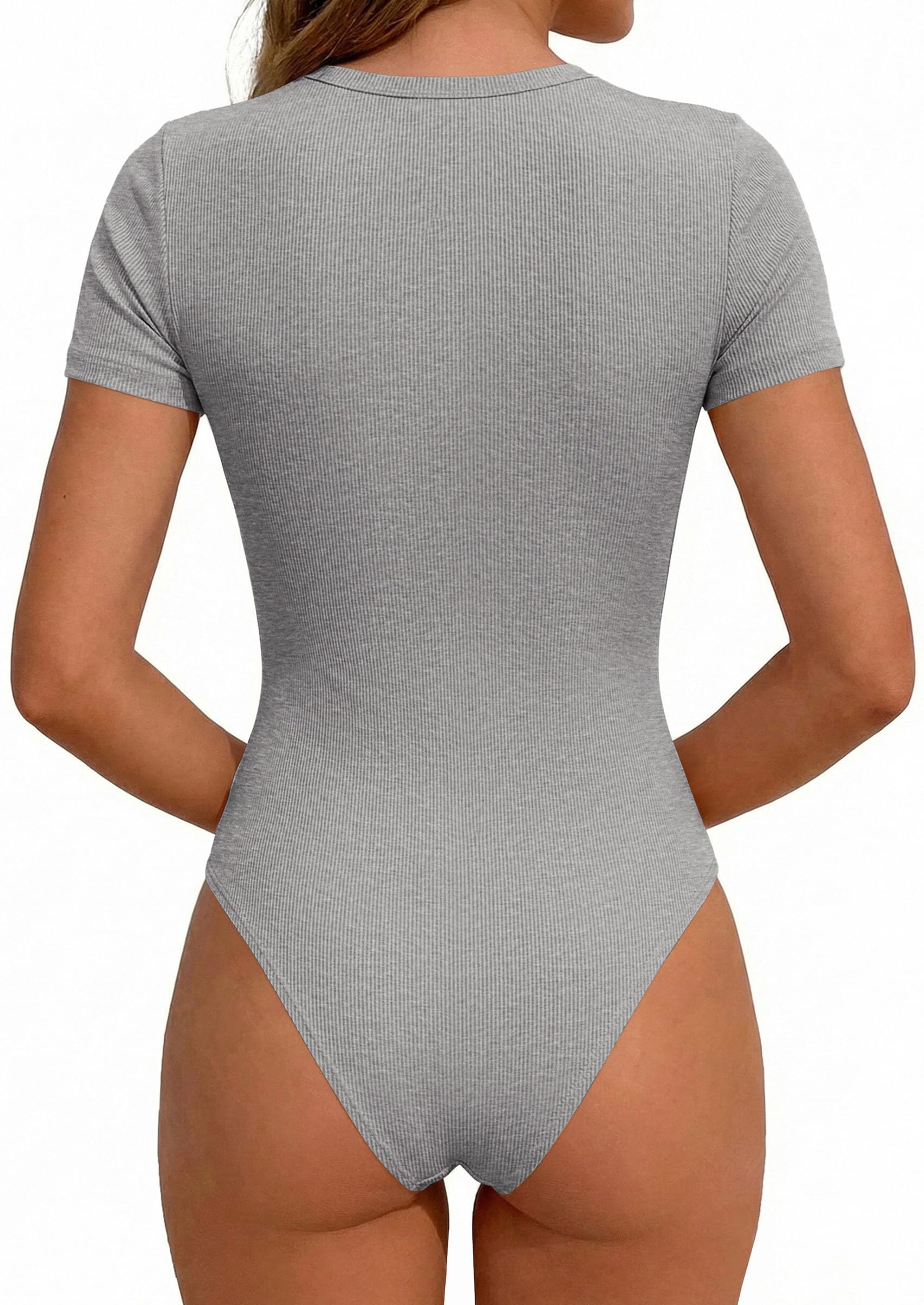 Body Suits for Womens Short Sleeve Summer Tops, Grey,S