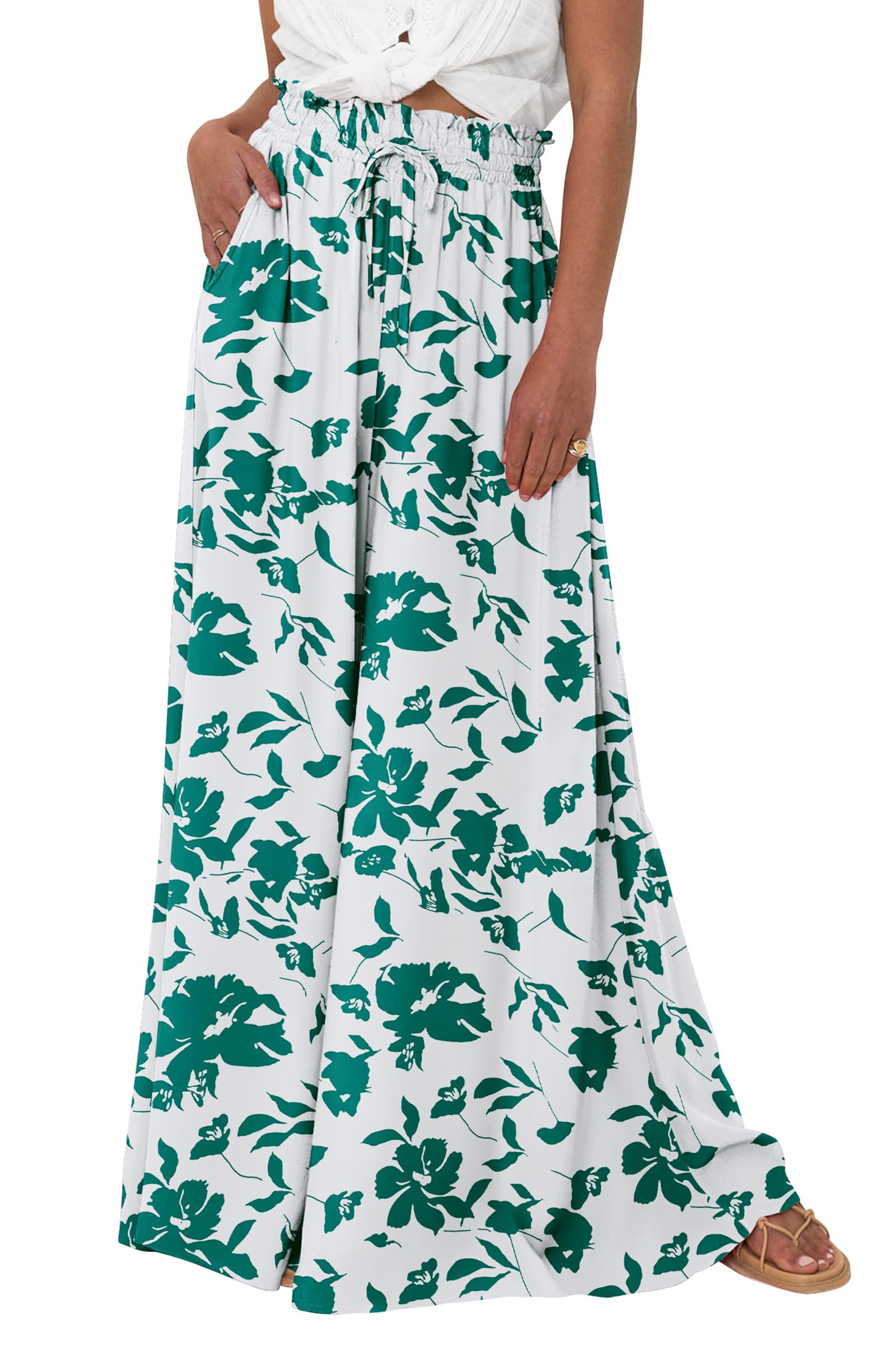 Summer Wide Leg Palazzo Pants for Women Casual,Print Green,S