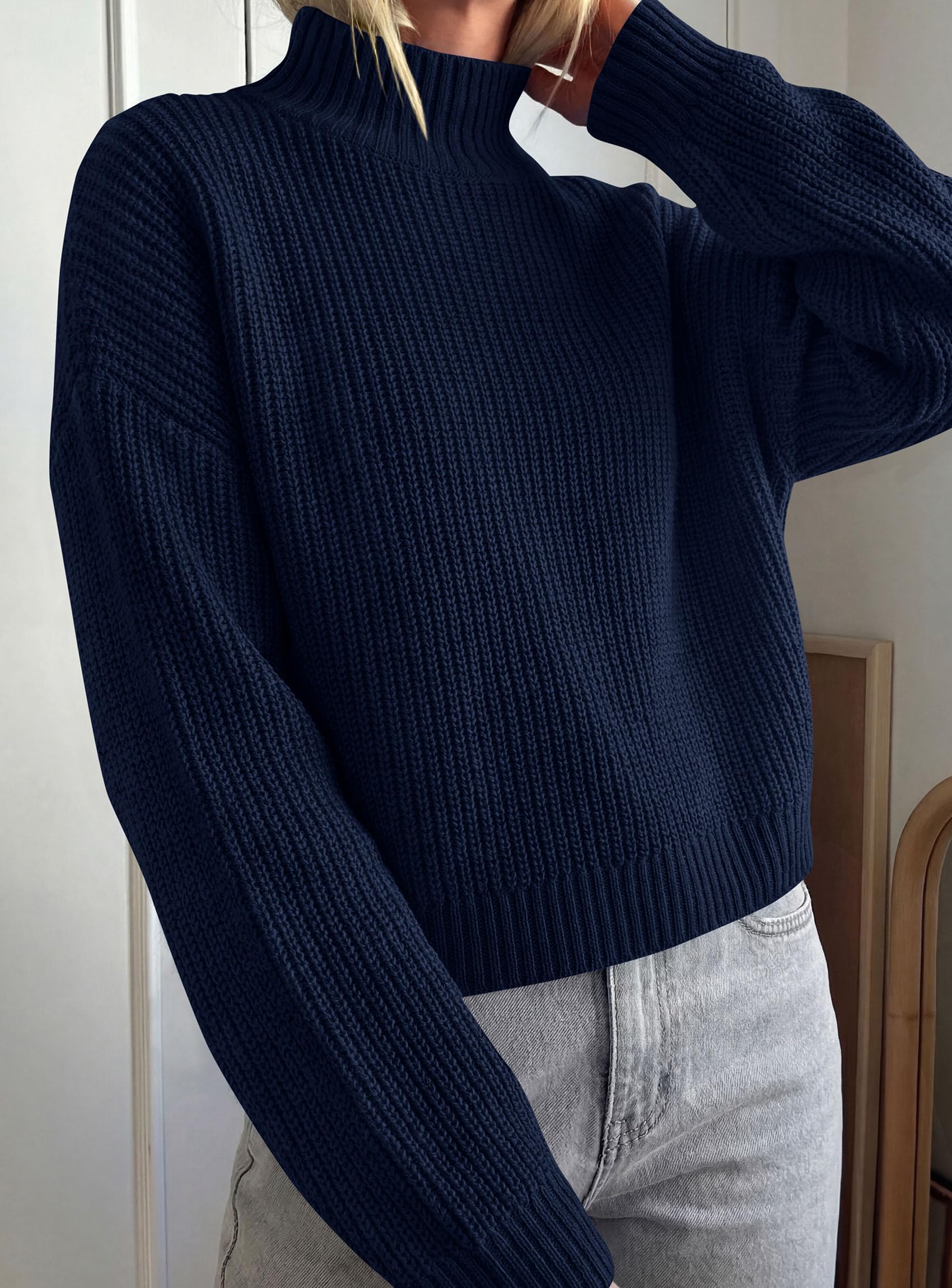 Women's Chunky Knit Fall Mock Turtleneck Pullover Sweaters