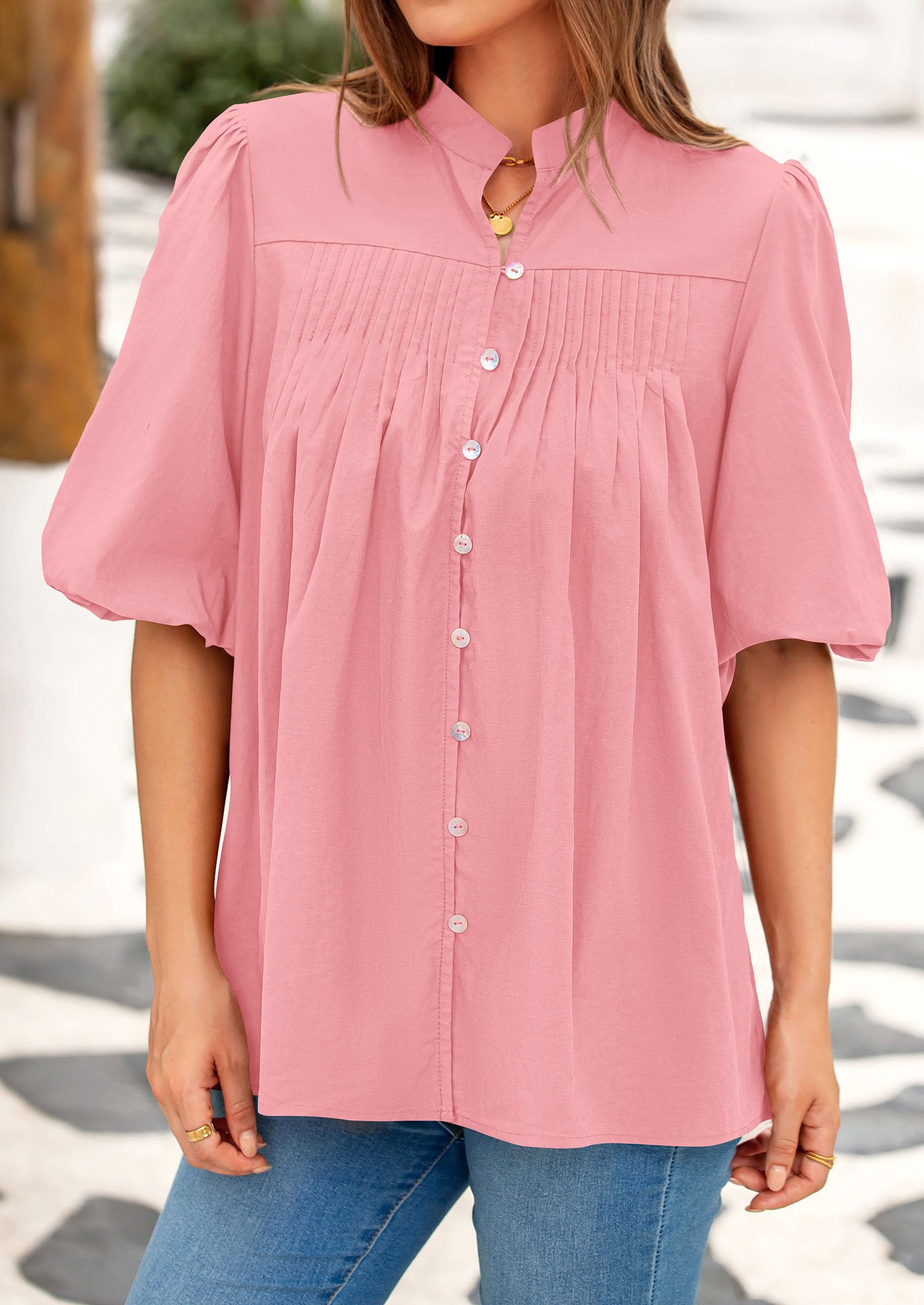 Short Sleeve Henley Shirts for Women,Pink,S