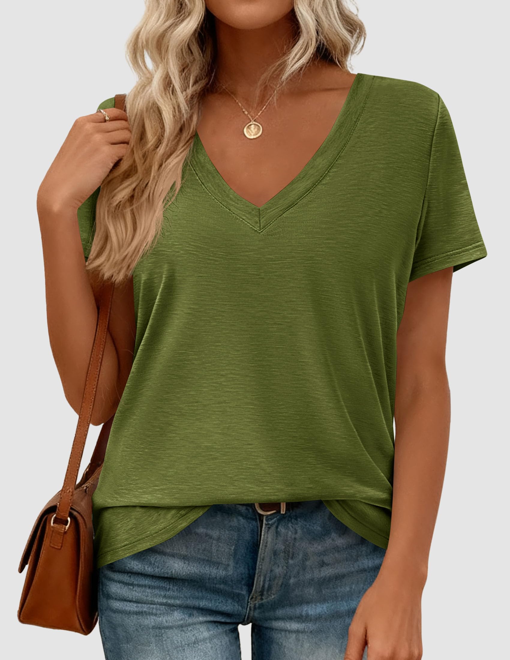 Womens Tops Short Sleeve Oversized Tshirts, Green,S