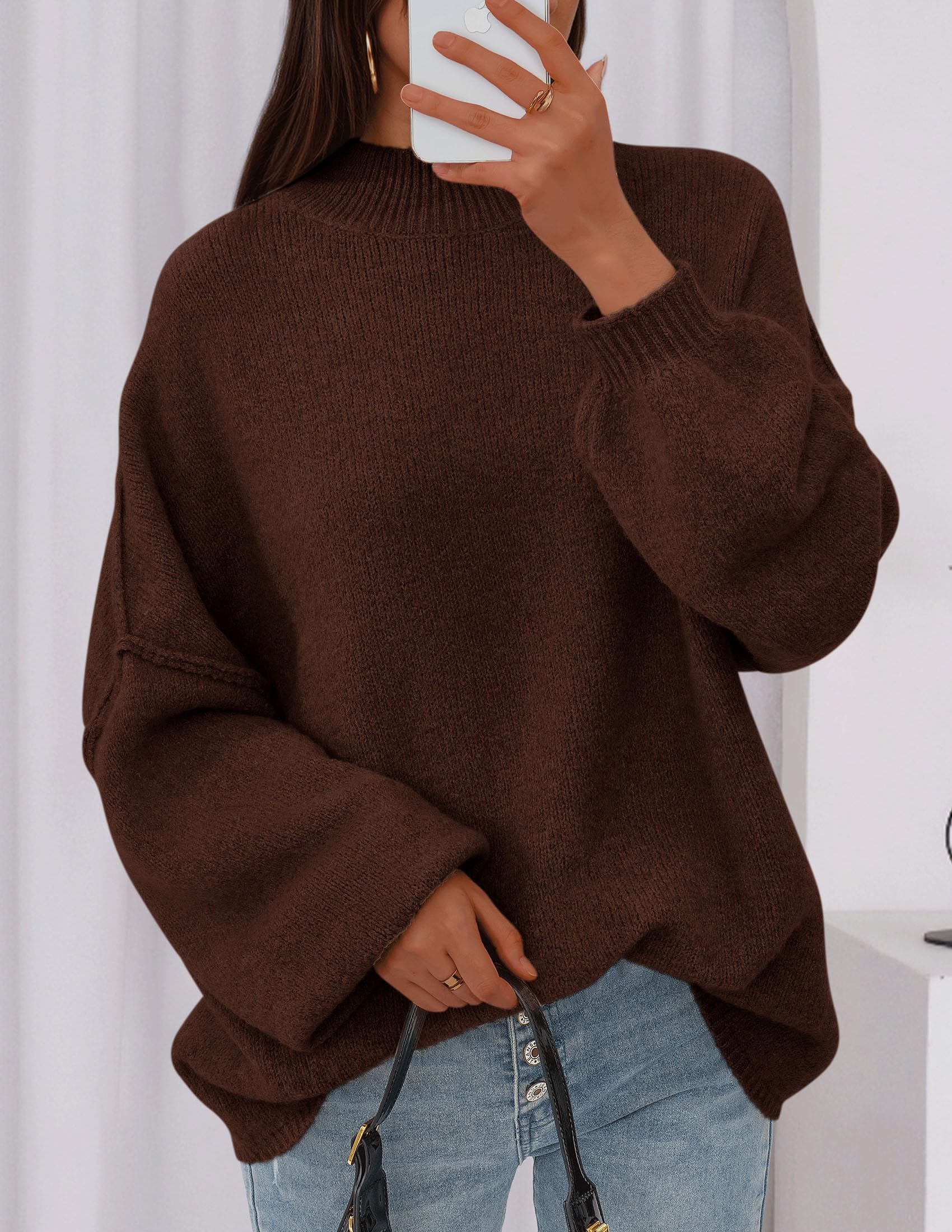 Women's Oversized Sweaters Fall Clothes (Brown,S)