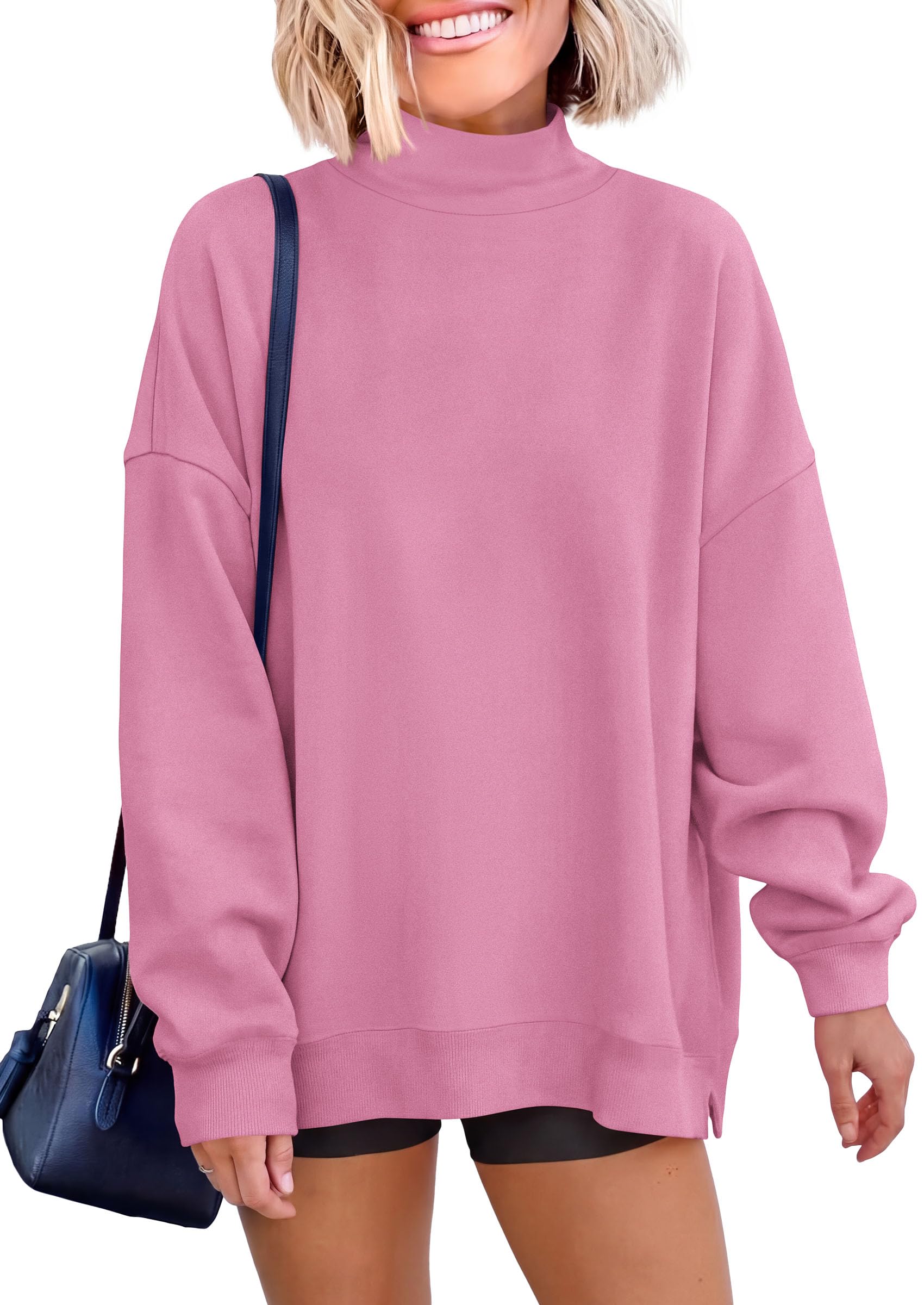 Womens Mock Neck Sweatshirt Oversized Pullover Fall Outfits