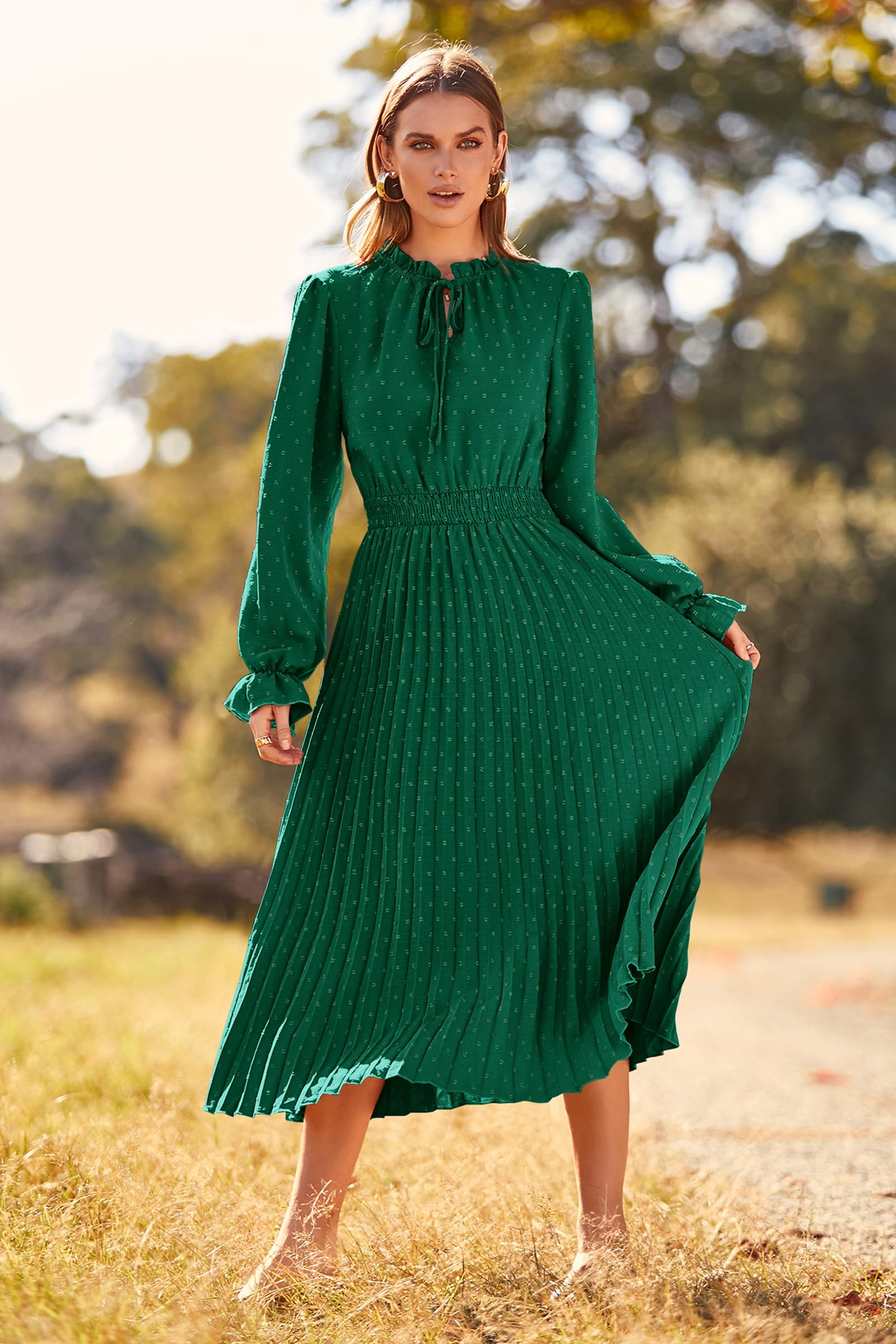 Women's Fall Midi Wedding Guest Dress(Dark Green,Small)