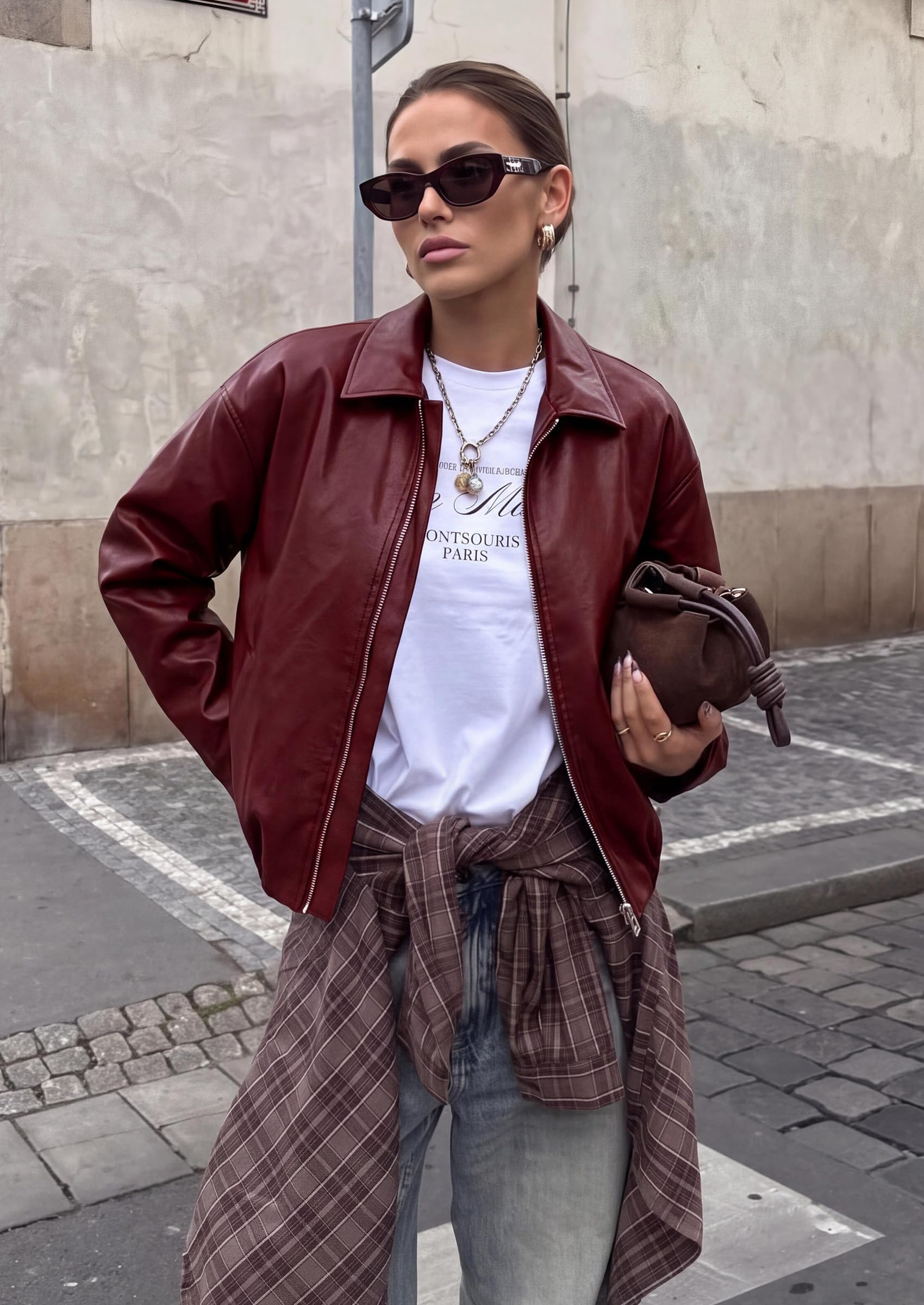 Womens Faux Leather Motorcycle Jackets Fall Cropped Coats
