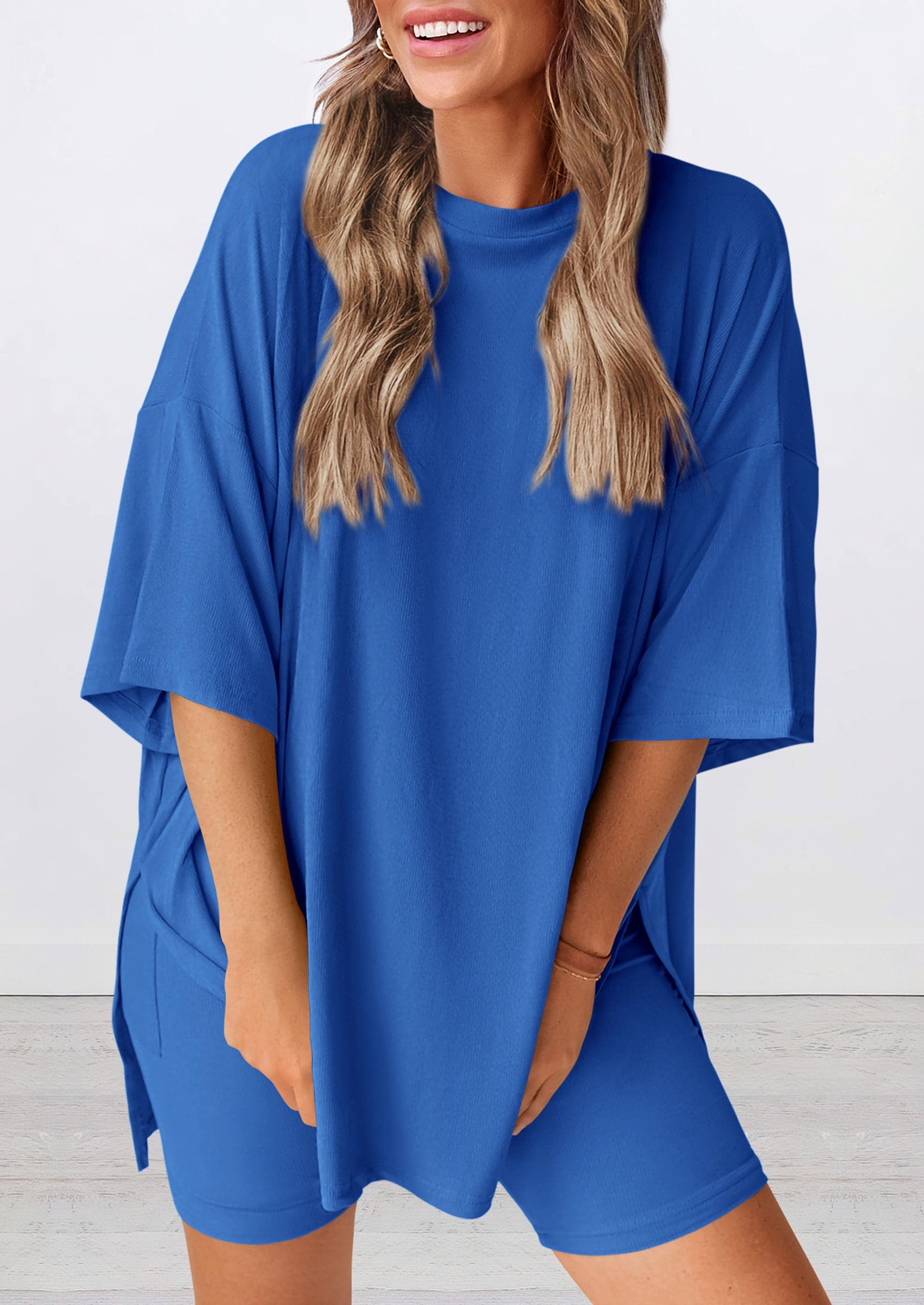 Women 2 Piece Lounge Set Airport Travel Outfit, Royal Blue,S