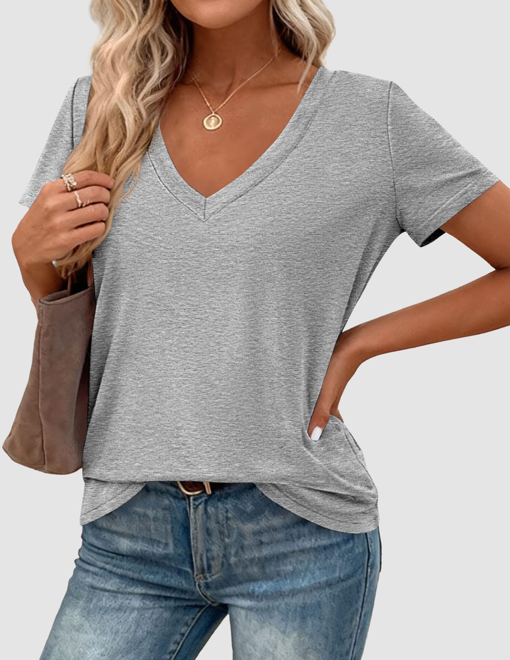 Womens Tops Short Sleeve Oversized Tshirts, Grey,S