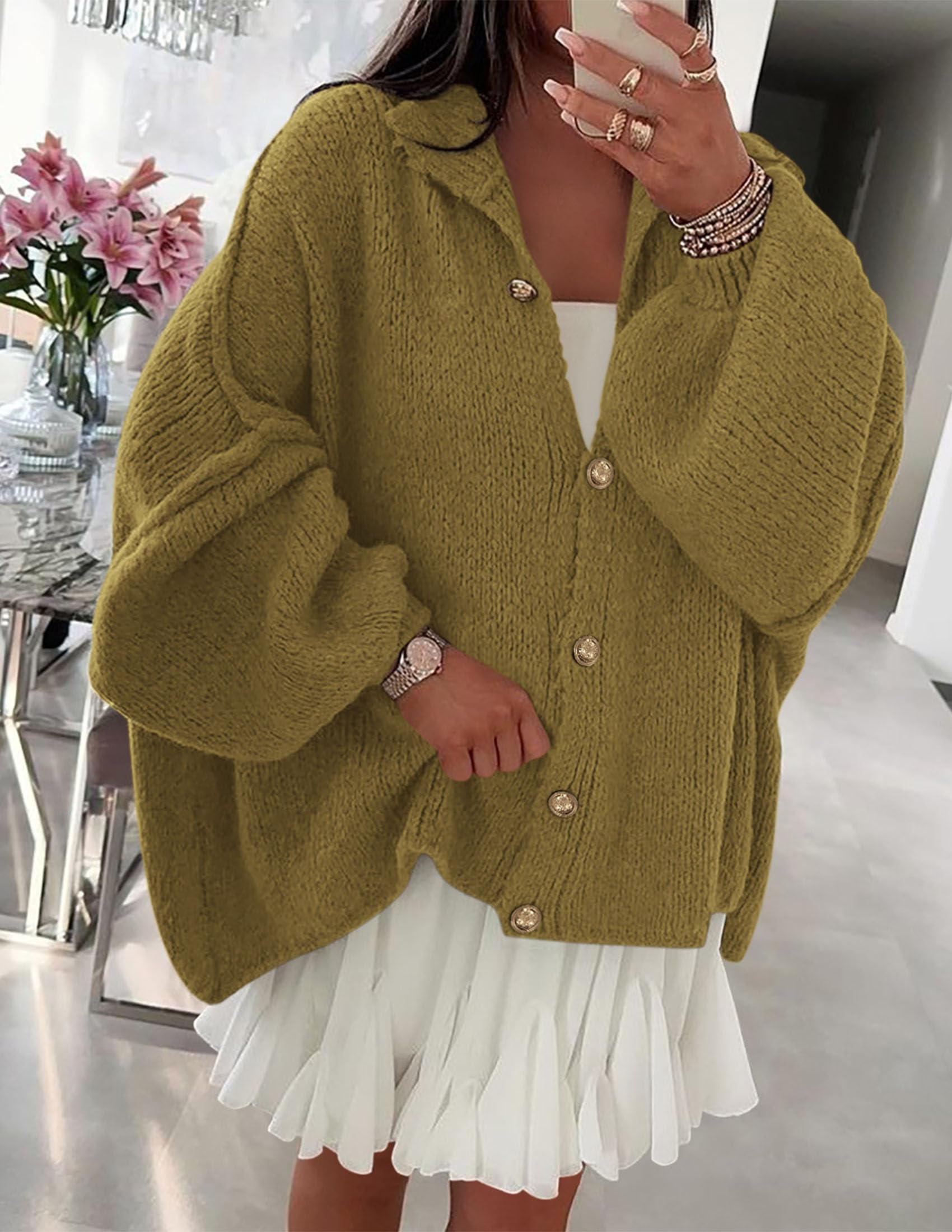 Women's Oversized Chunky Cardigan Sweaters(Olive Green,Small)