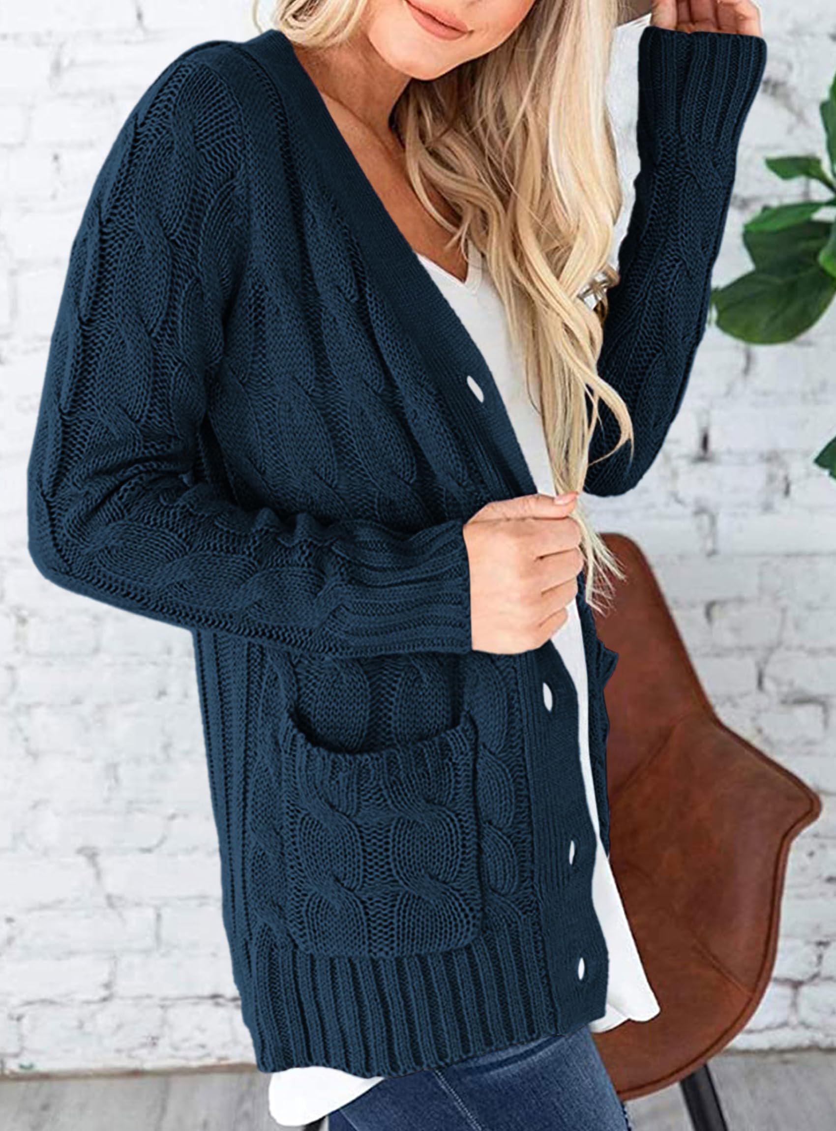 Women Chunky Cable Knit Cardigan Sweaters Fall Fashion Clothes