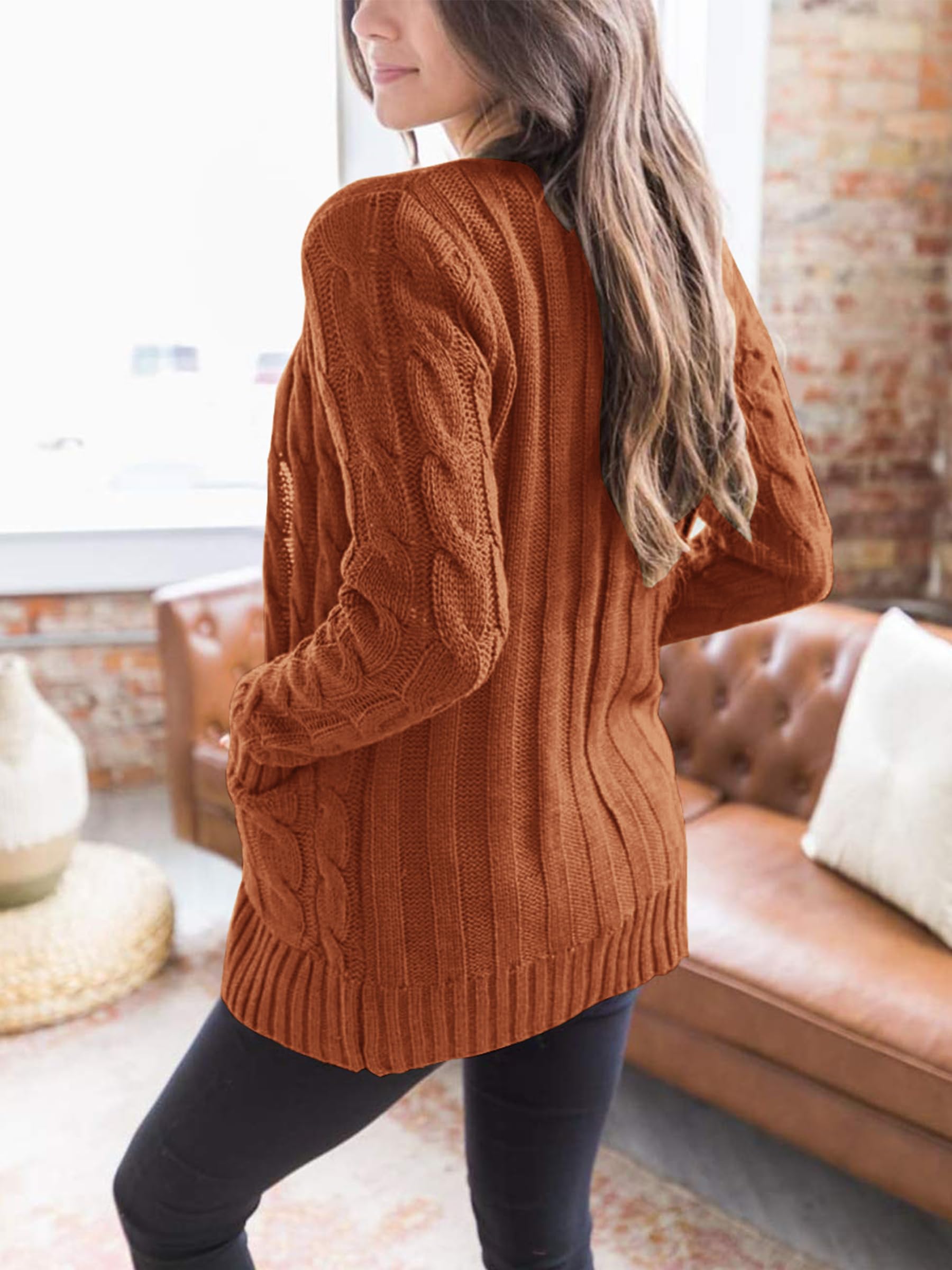 Women Chunky Cable Knit Cardigan Sweaters Fall Fashion Clothes