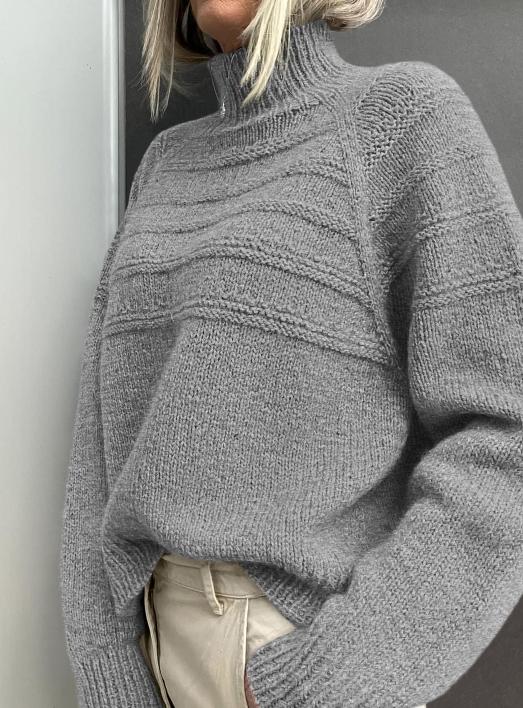 Women's Chunky Knit Mock Neck Pullover Sweaters,Grey,S