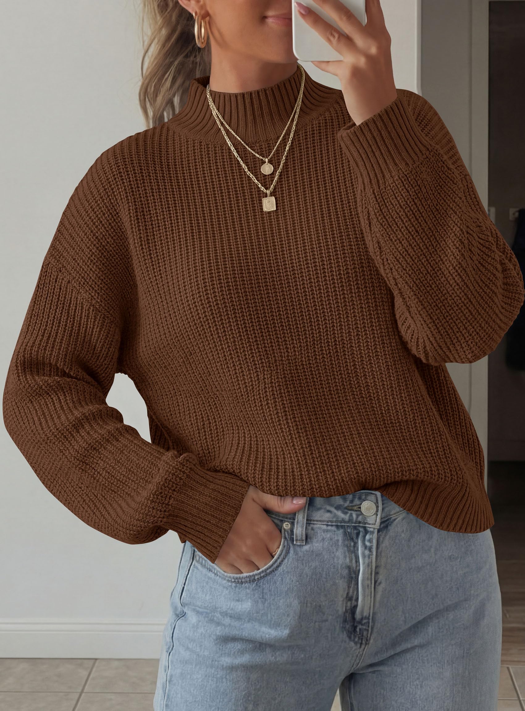 Women's Chunky Knit Fall Mock Turtleneck Pullover Sweaters