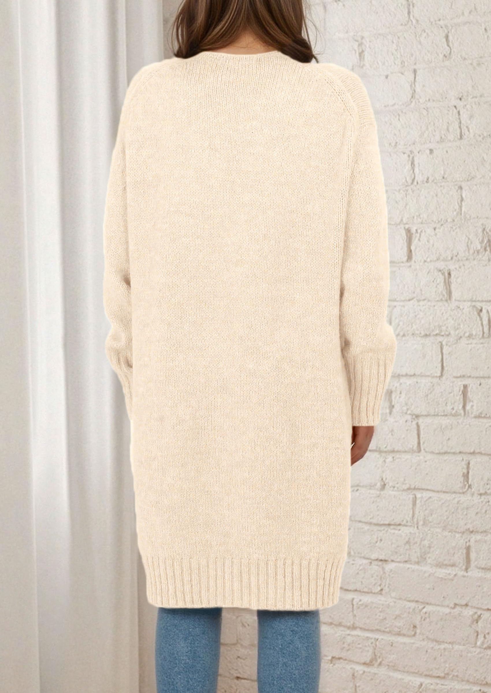 Open Front Cardigan Sweaters for Women,Beige,S