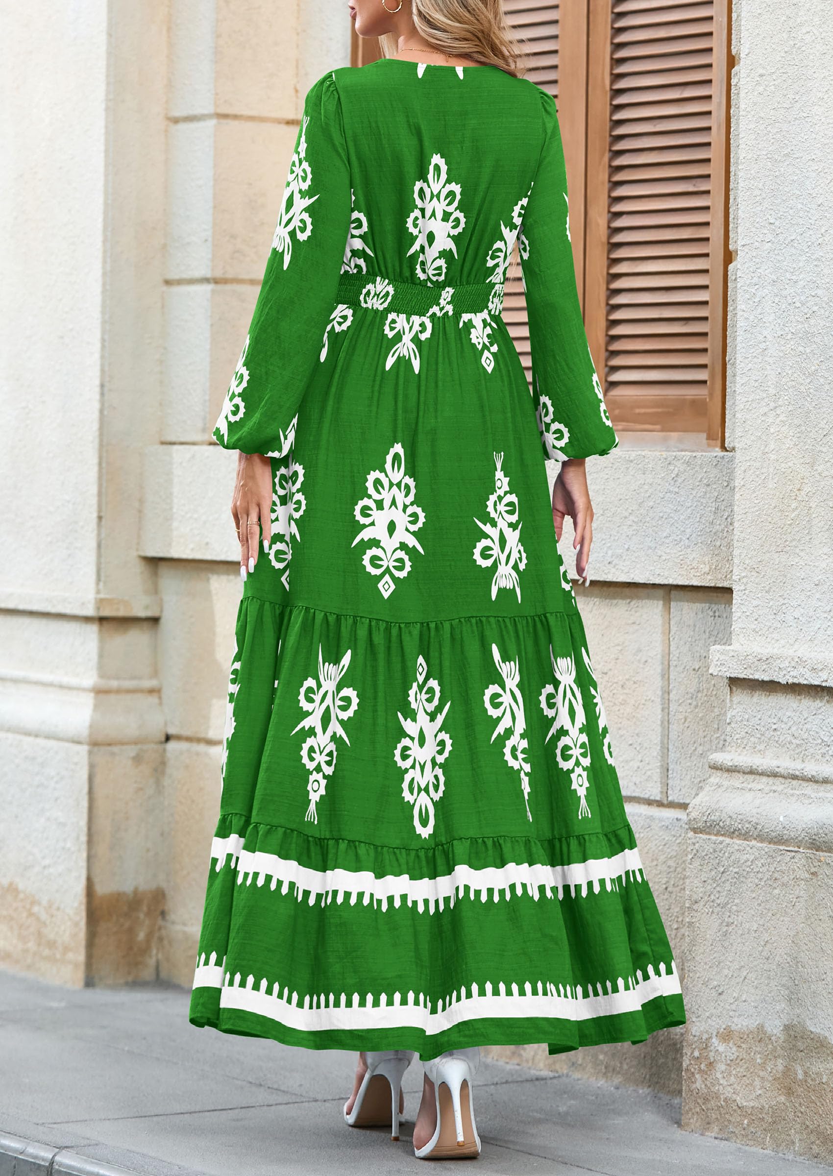 Women's Long Sleeve Floral Boho Maxi Wedding Guest Dress