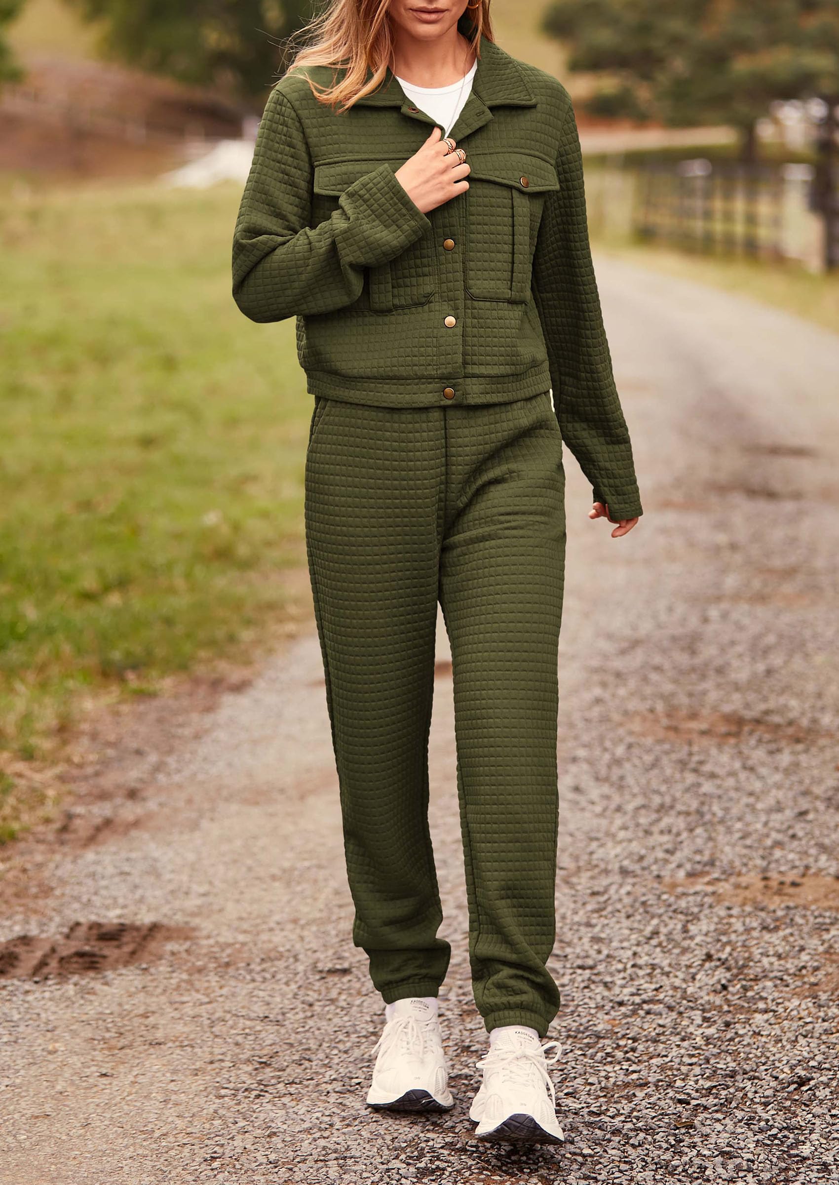 Women's 2 Piece Matching Lounge Sets Tracksuit,Army Green,M