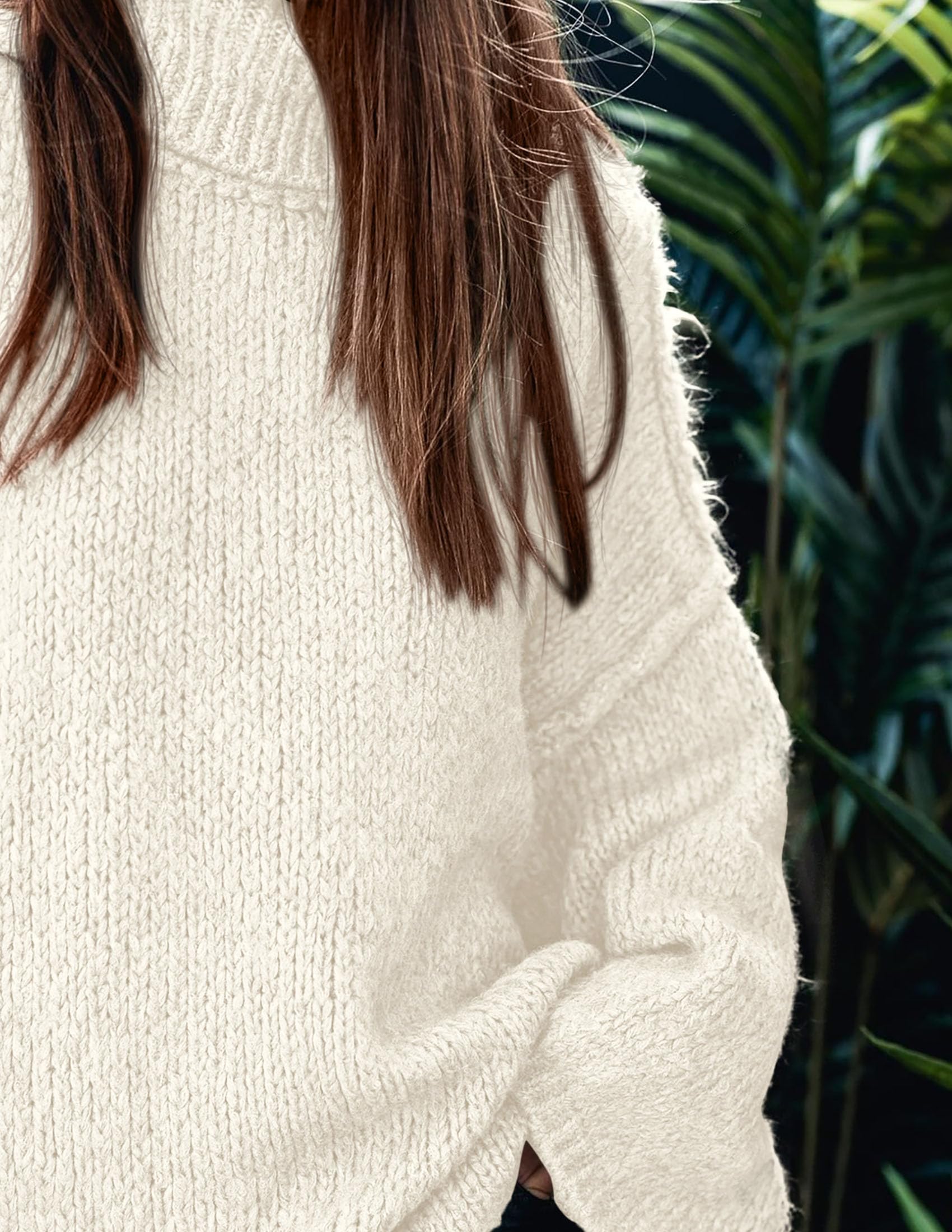 Womens Turtleneck Long Sleeve Oversized Sweaters,White,S