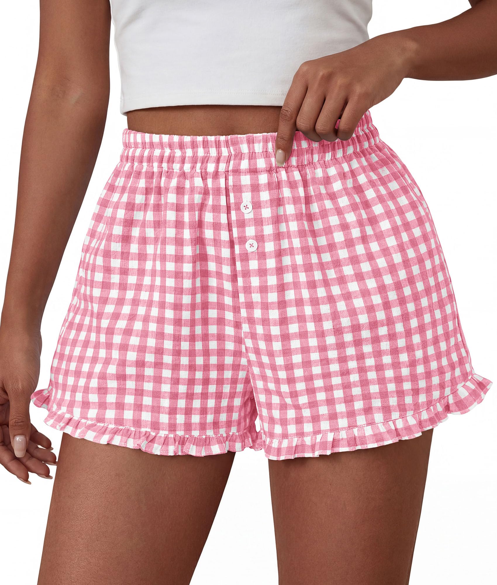 Womens Boxer Shorts Striped Gingham Ruffle Pajama Bottoms