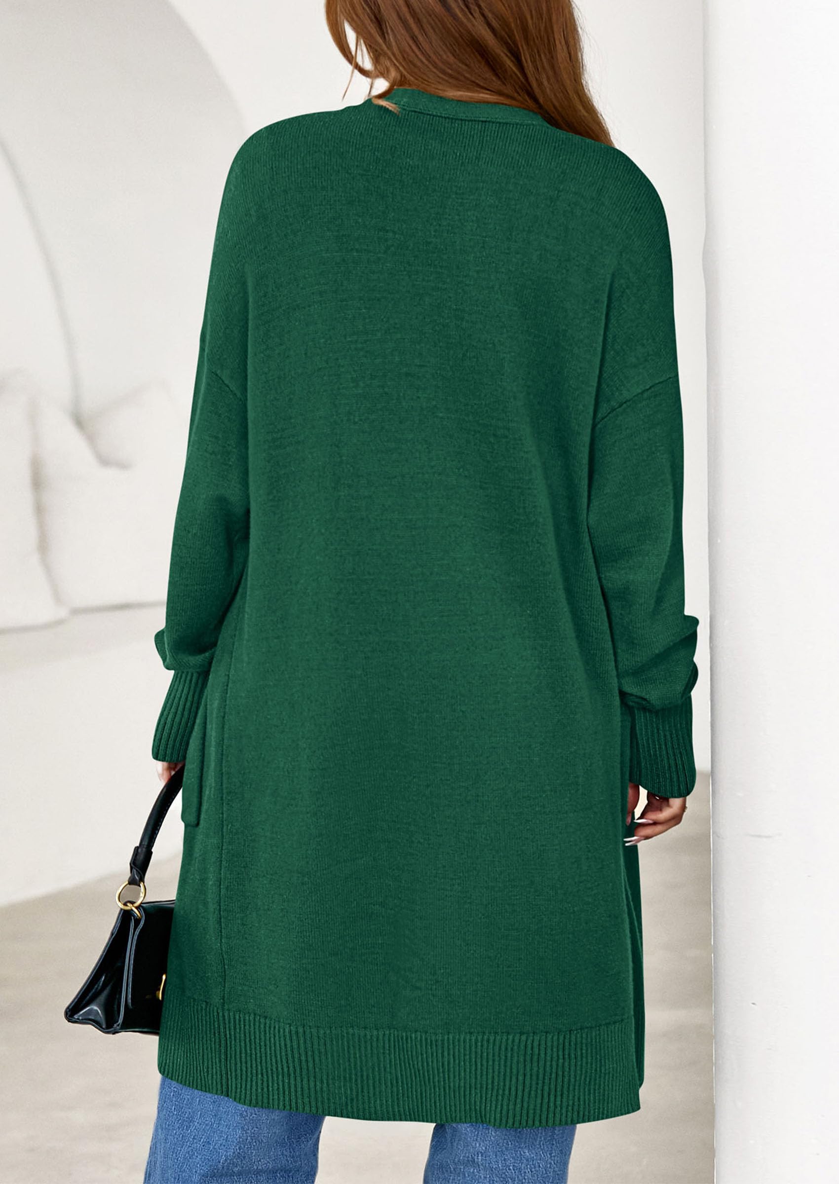 Women's Oversized Open Front Long Knit Cardigan,Green,S