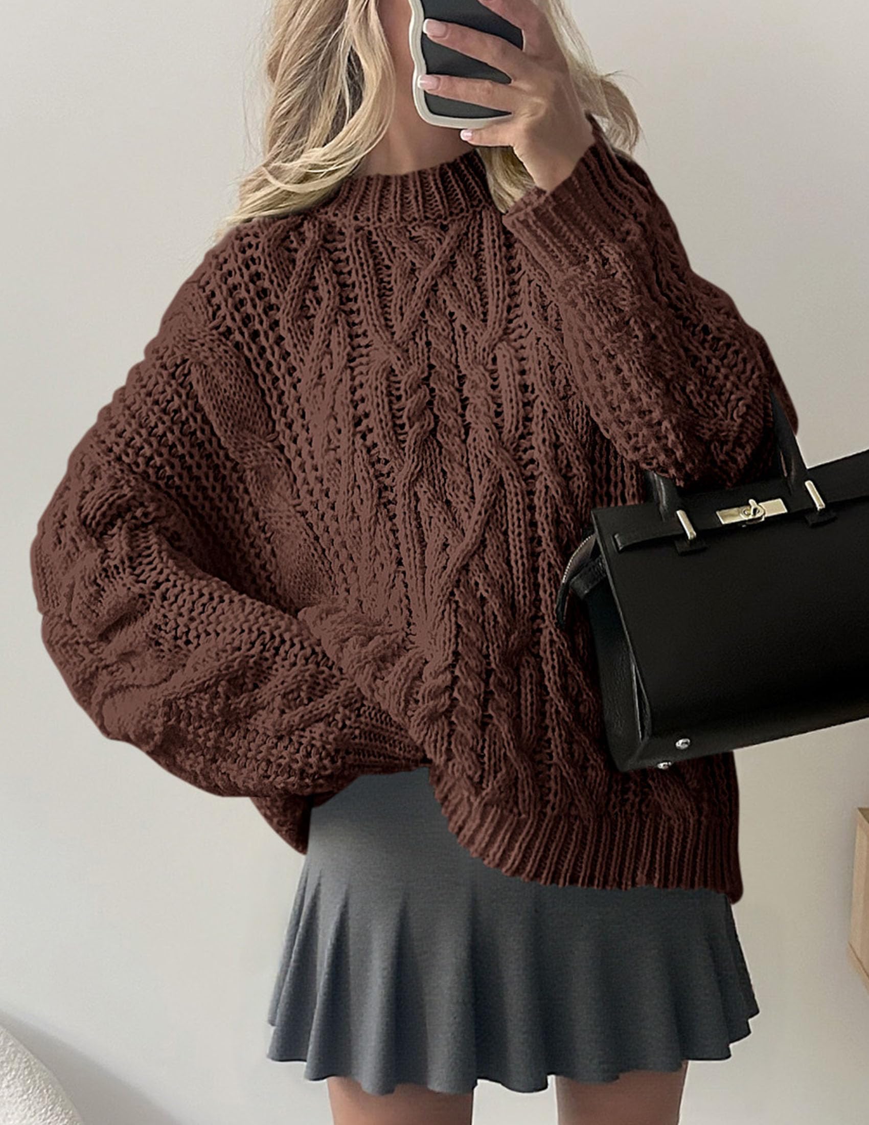Womens Oversized Fall Sweaters Chunky Cable Knit Pullover Tops