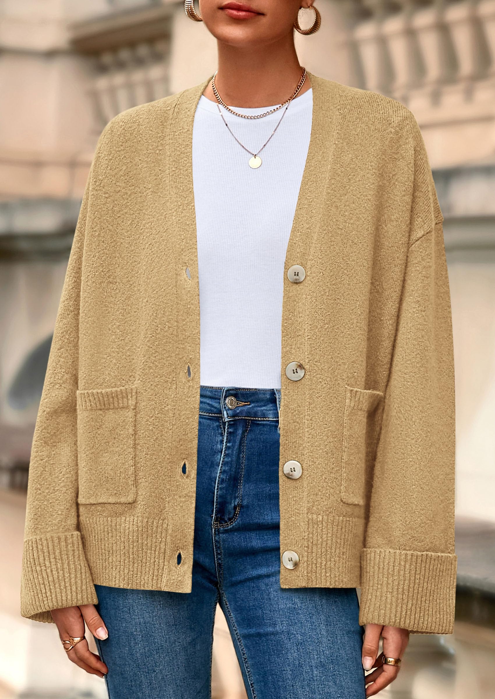 Women's Winter Oversized Cardigan Sweaters (Khaki,S)