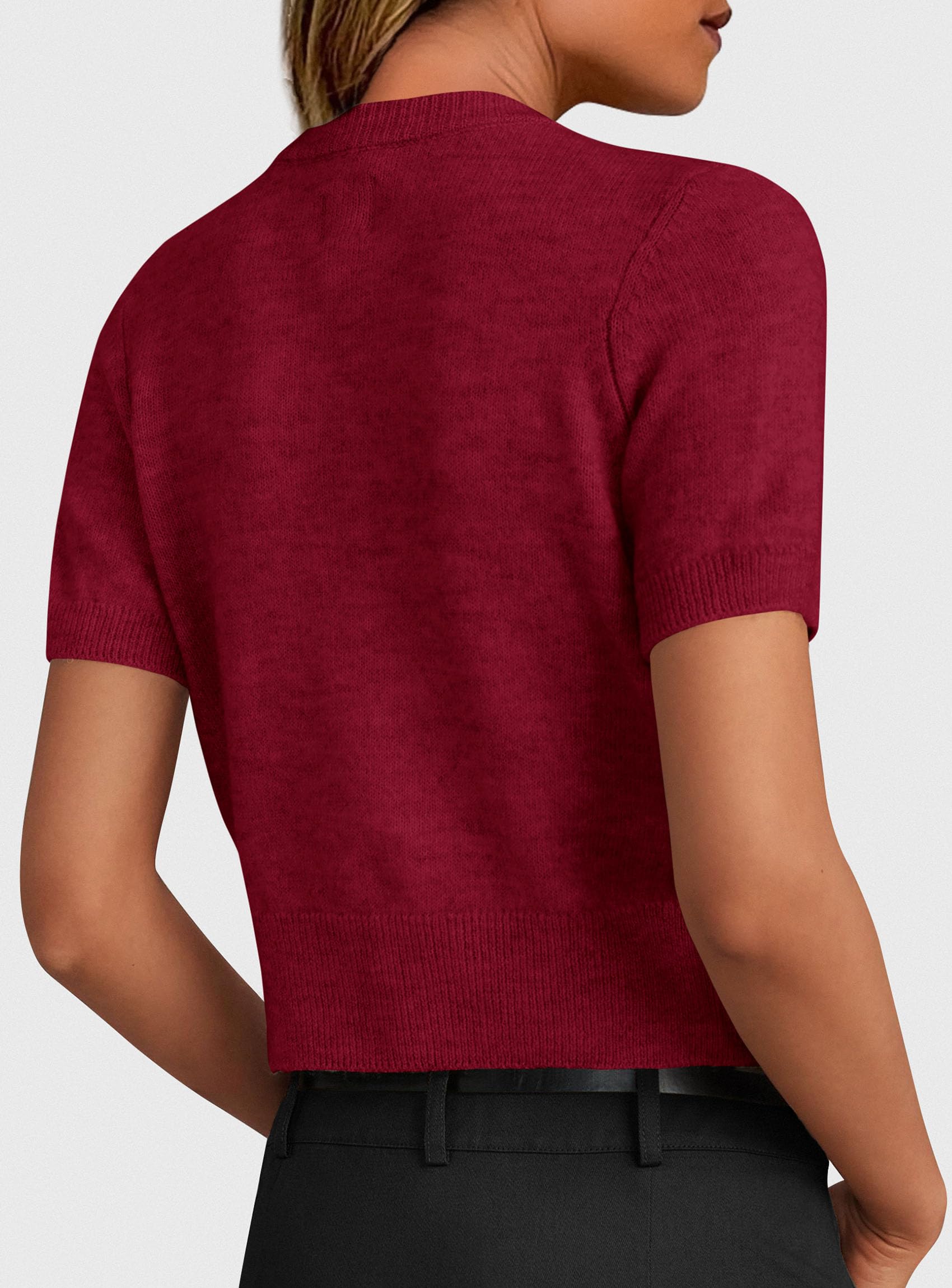 Womens Summer Cardigan Short Sleeve Sweater,Wine Red,S