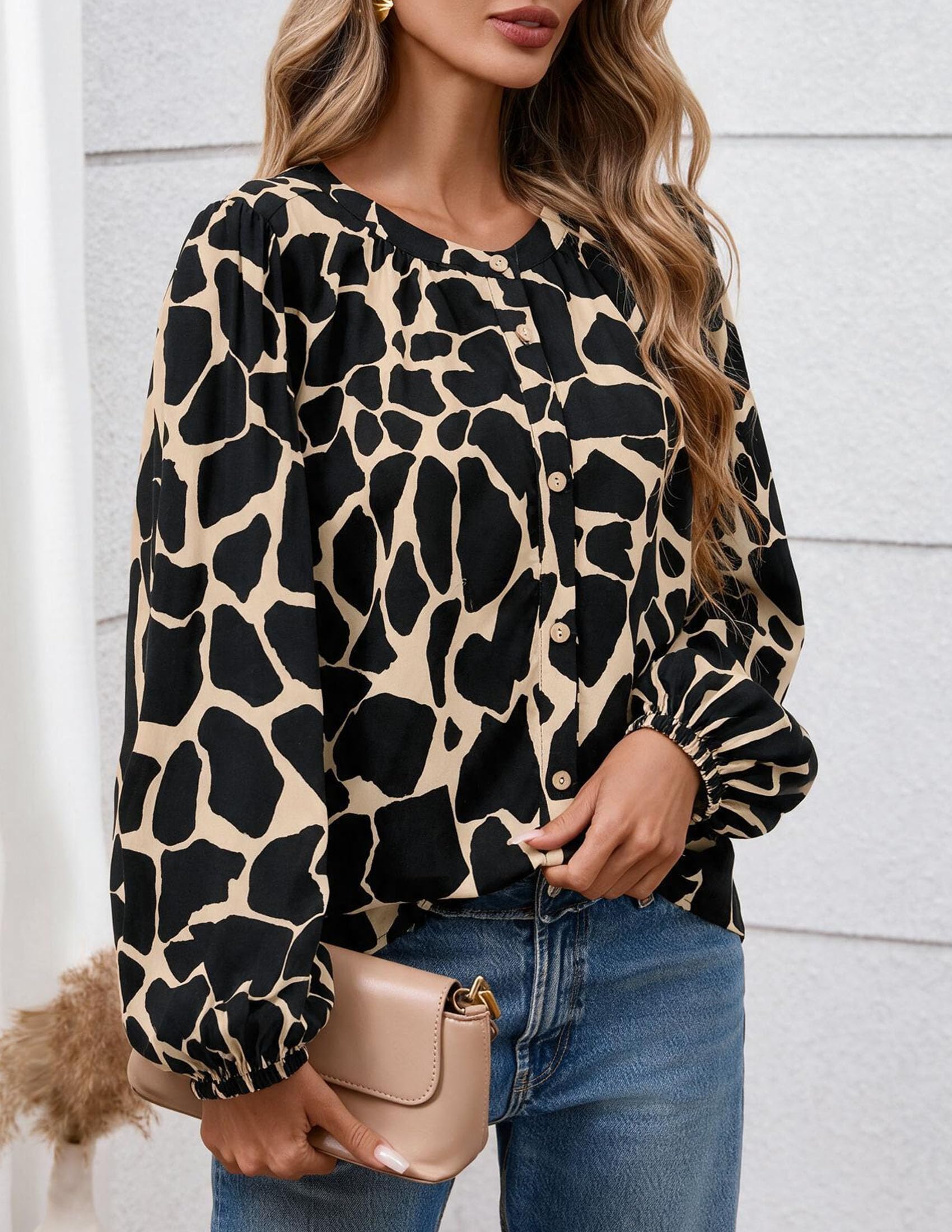 Women's Boho Tops Fall Long Sleeve Button Down Floral Blouses