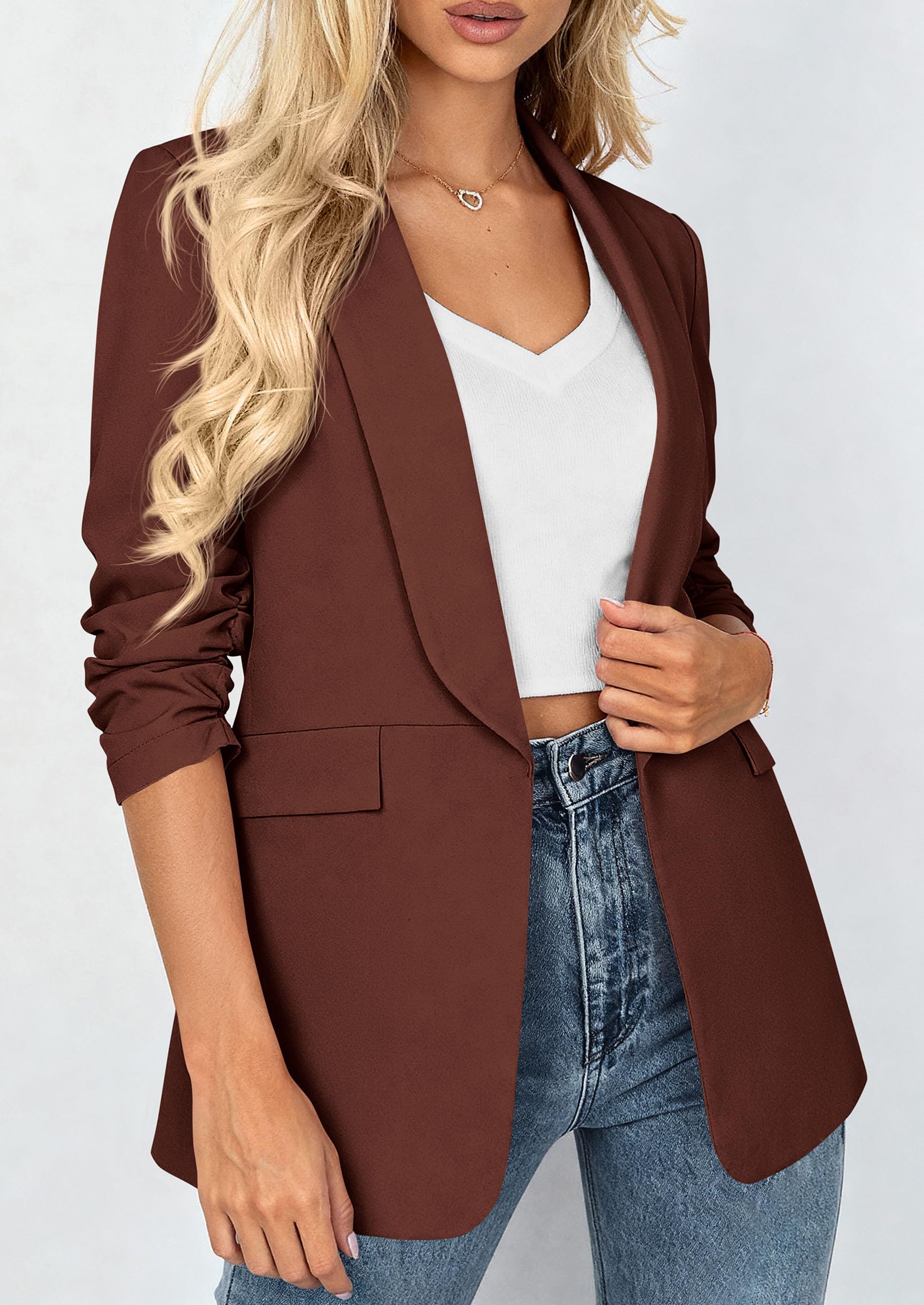 Women's Summer Blazers Business Casual Outfits Red Brown,XS