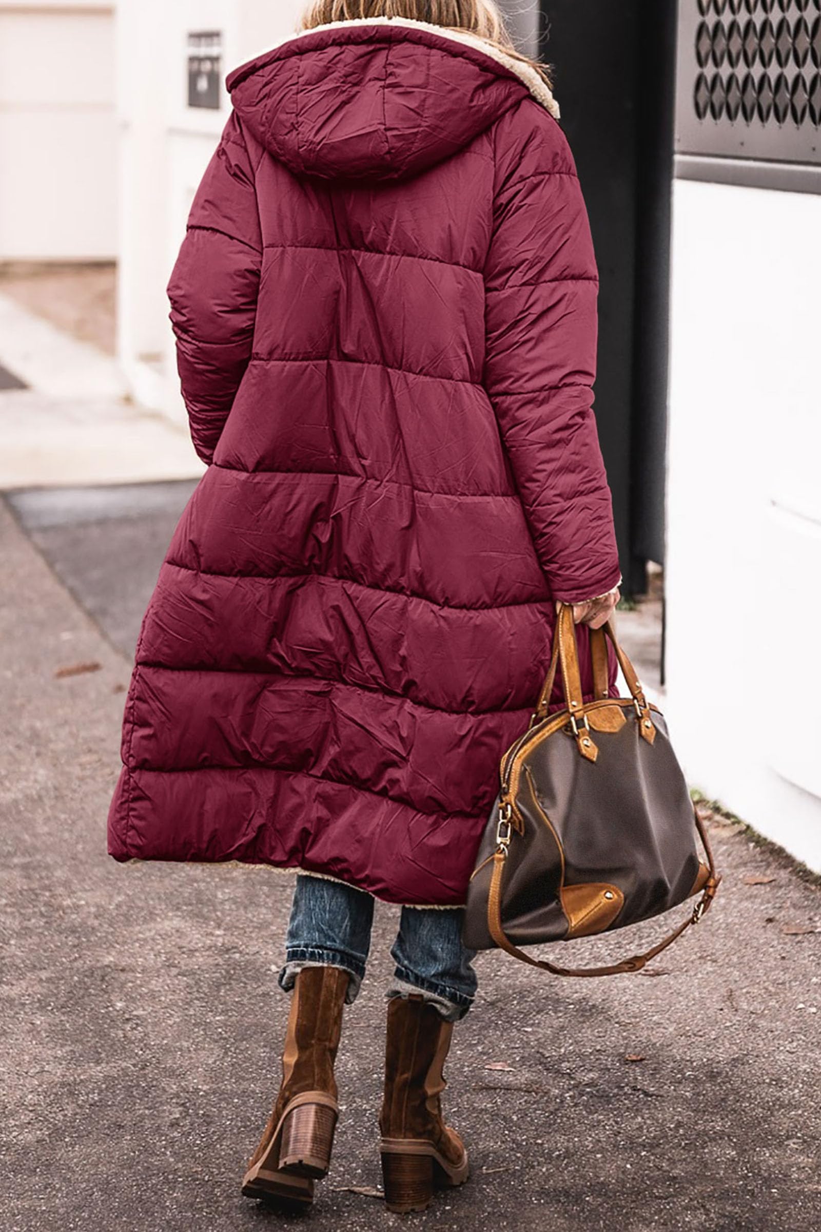Women's Winter Fleece Warm Long Coats(Wine Red,Small)