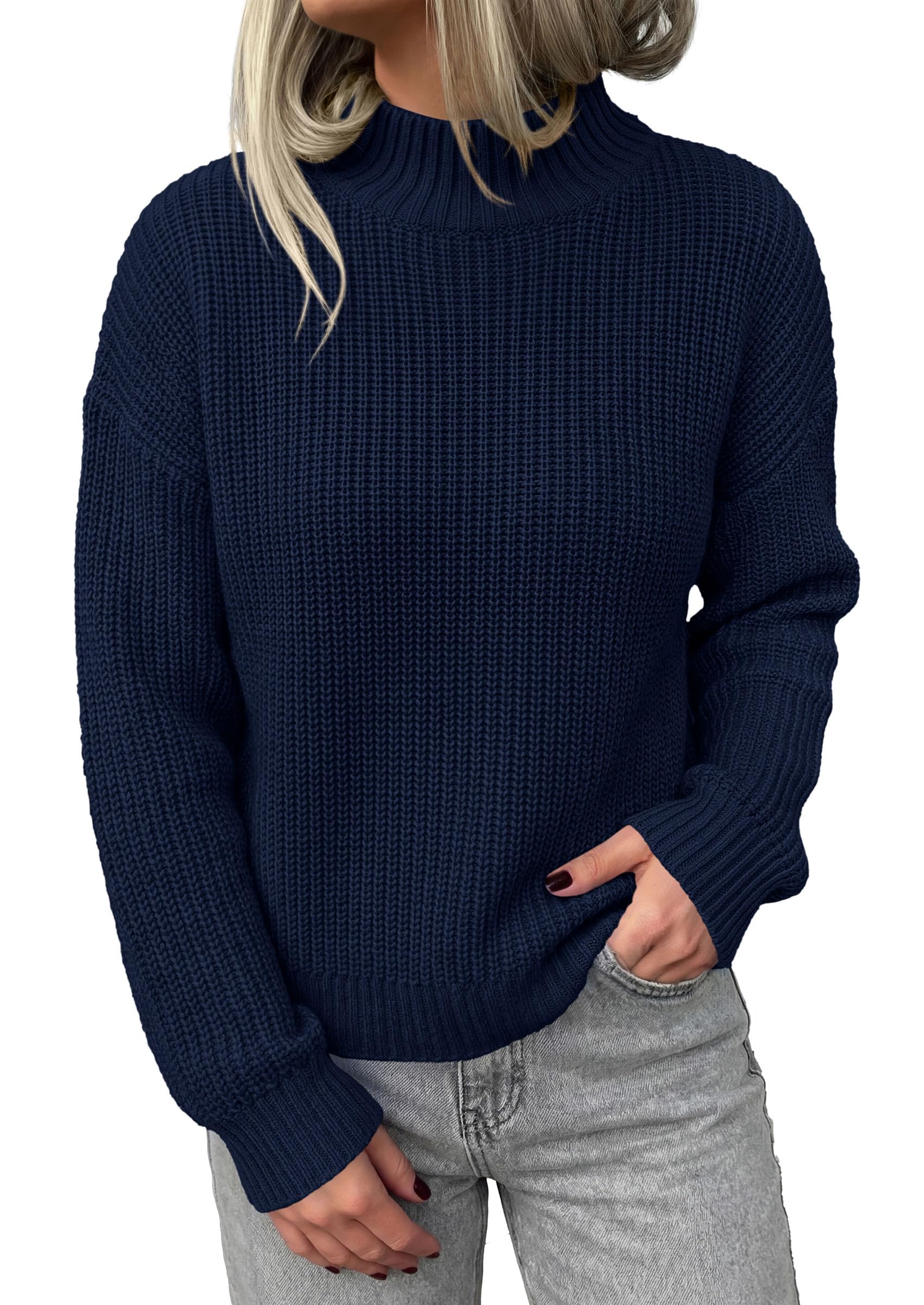Women's Chunky Knit Fall Mock Turtleneck Pullover Sweaters